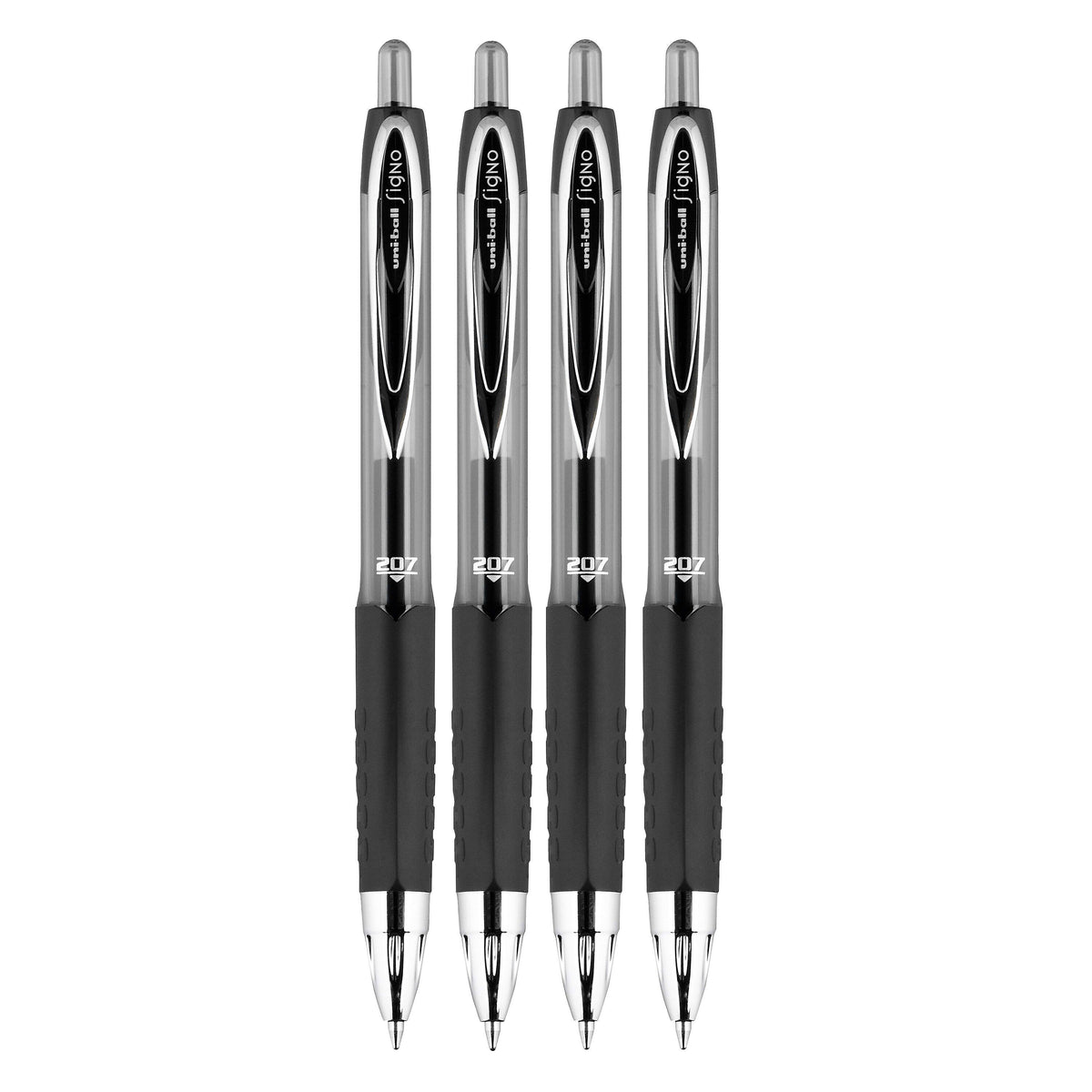 uni-ball 207 Retractable Gel Pens, Micro Point, Black Ink, 4/Pack