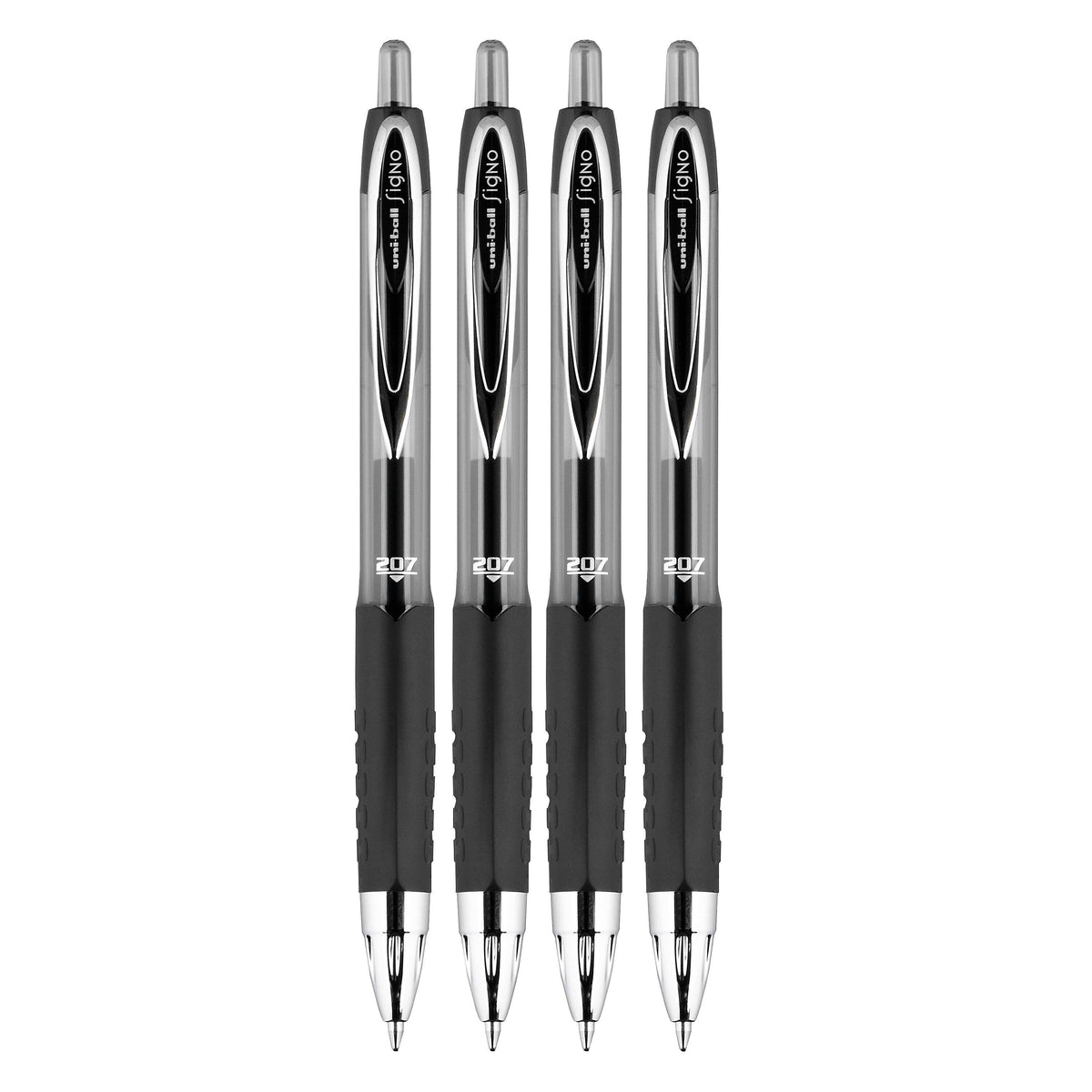 uni-ball 207 Signo RT Retractable Gel Pens, Medium Point, Black Ink, 4 Pack