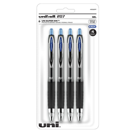 uni-ball 207 Signo RT Retractable Gel Pens, Medium Point, Blue Ink, 4 Pack