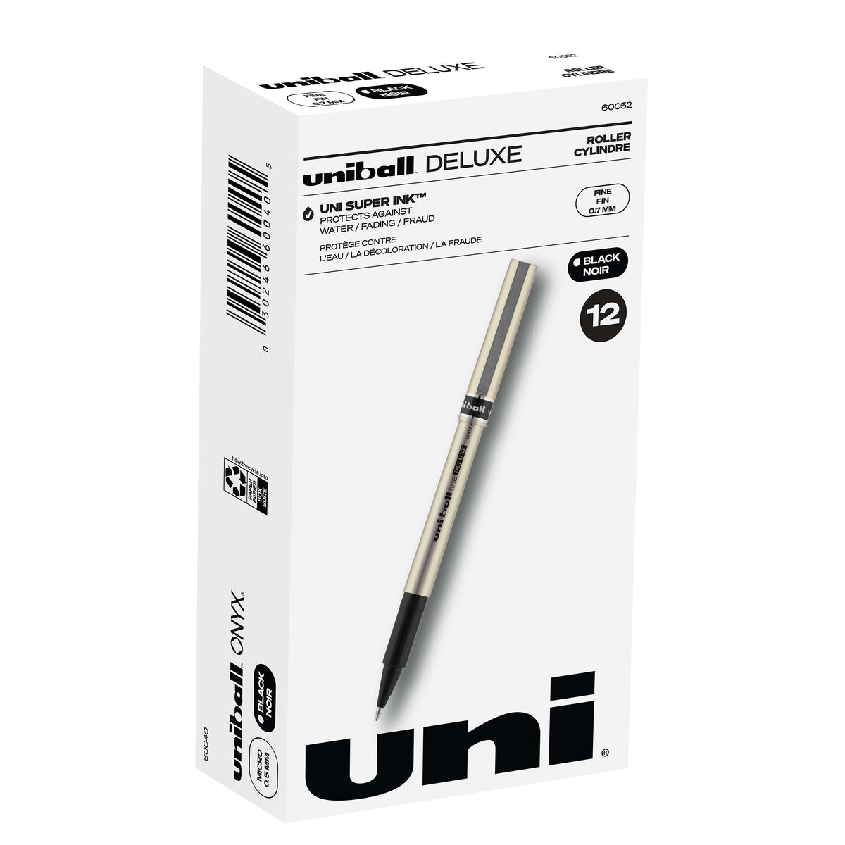 uni-ball Deluxe Rollerball Pens, Fine Point, Black Ink, 12/Pack