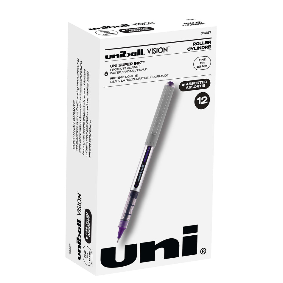 uni-ball Vision Designer Rollerball Pens, 0.7mm, Fine Point, Assorted Ink, 12/Pack