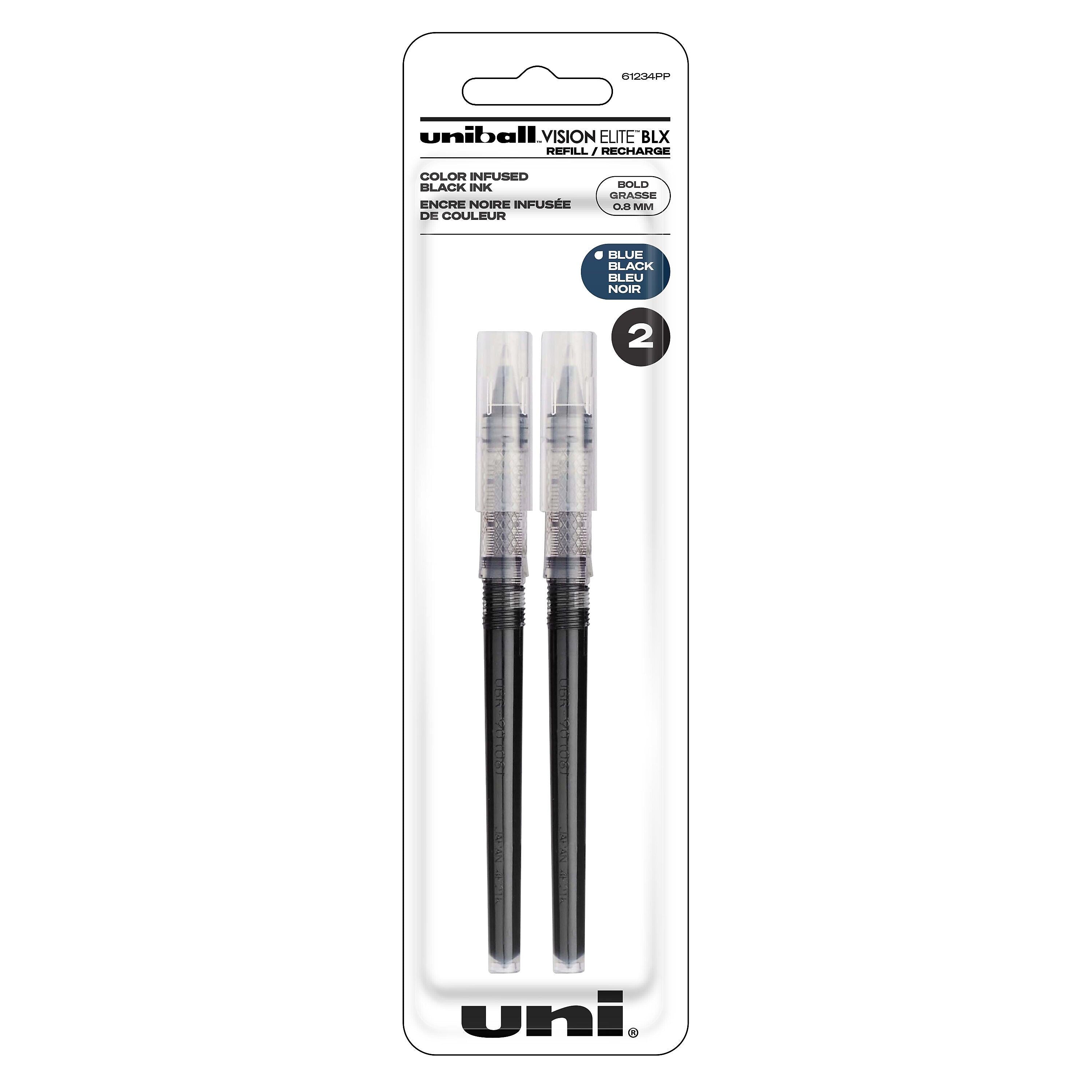 uni-ball Vision Elite Rollerball Pen Refill, Bold Point, Blue/Black Ink, 2 Pack