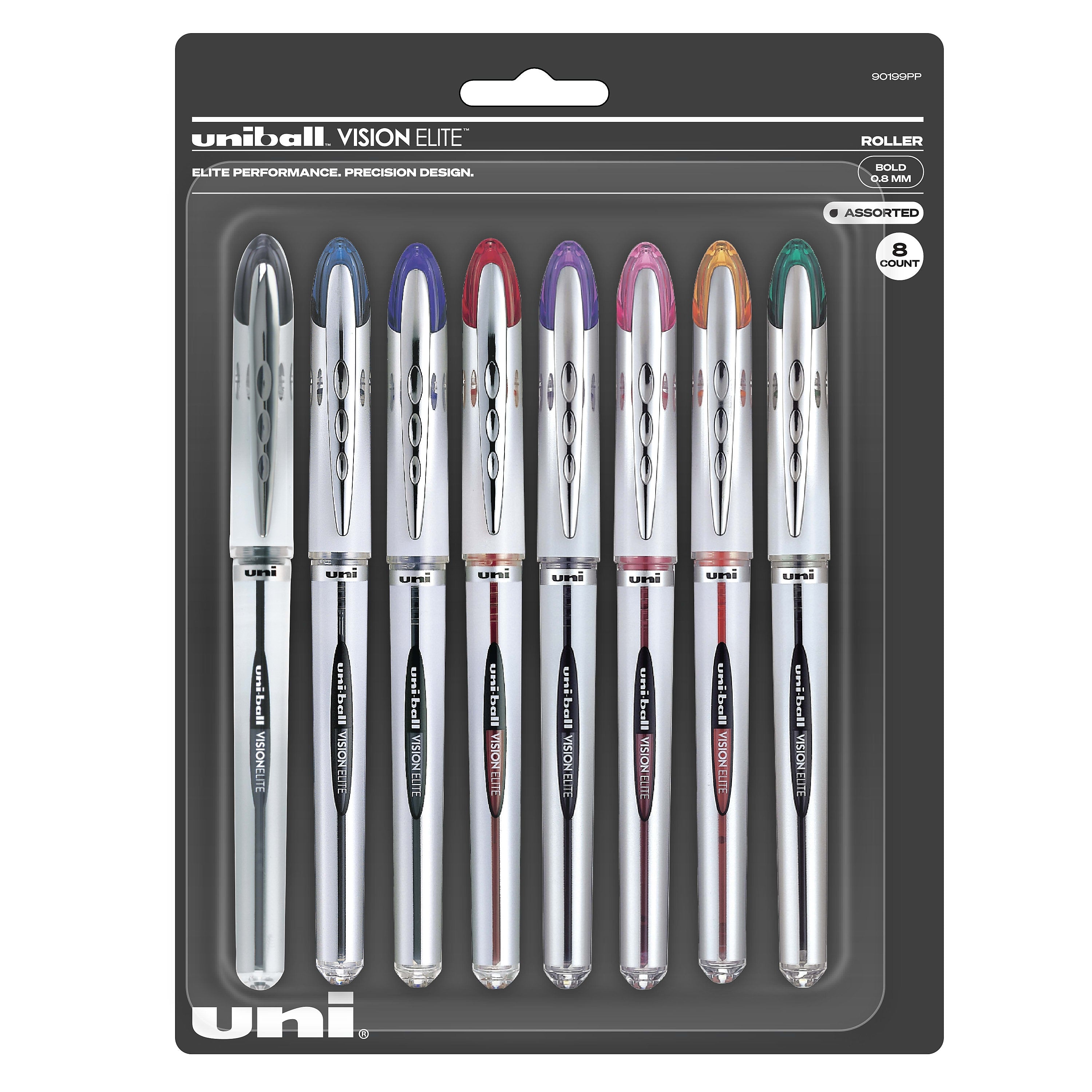 uni-ball Vision Elite Rollerball Pens, Bold Point, Assorted Colors Ink, 8/Pack