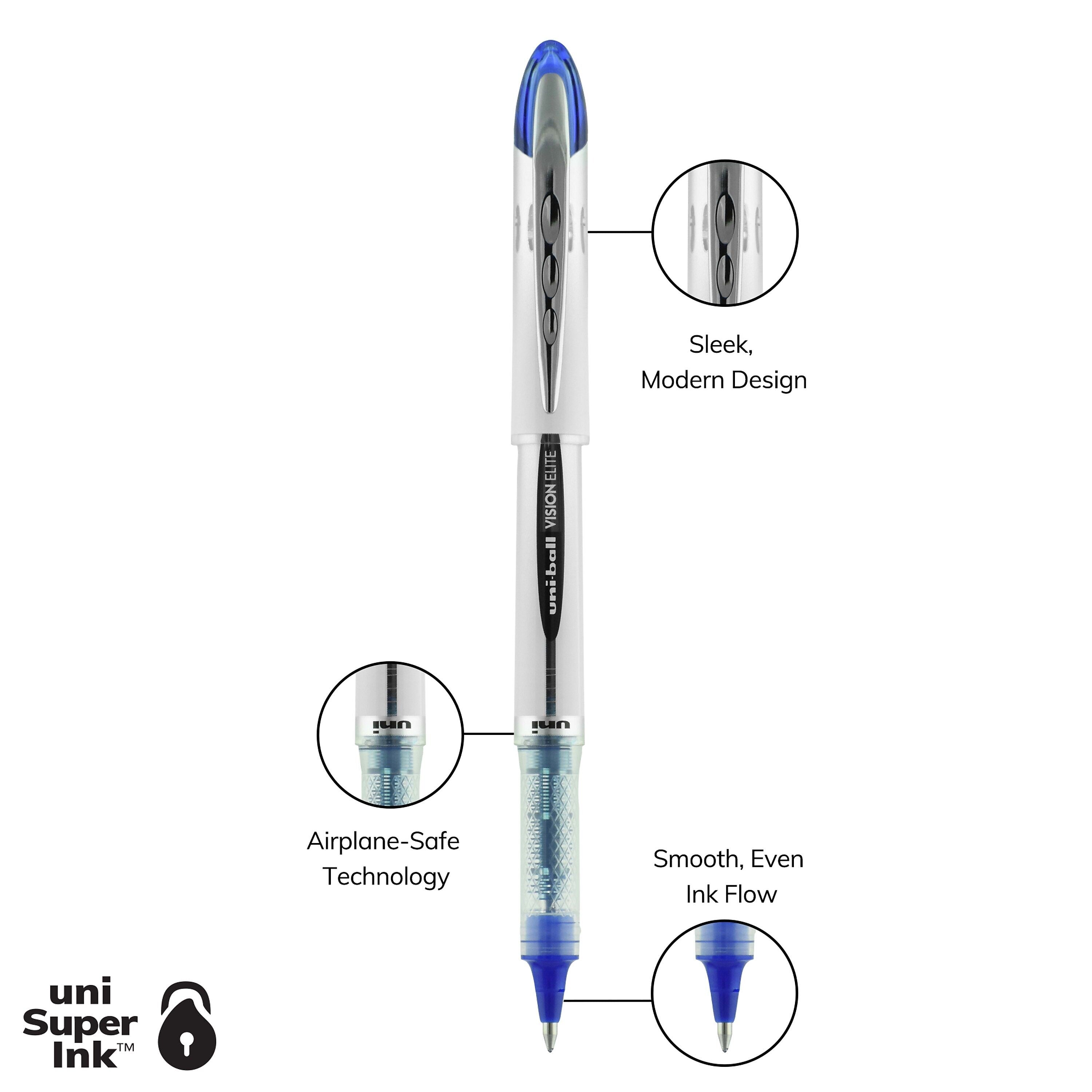 uni-ball Vision Elite Rollerball Pens, Bold Point, Assorted Colors Ink, 8/Pack