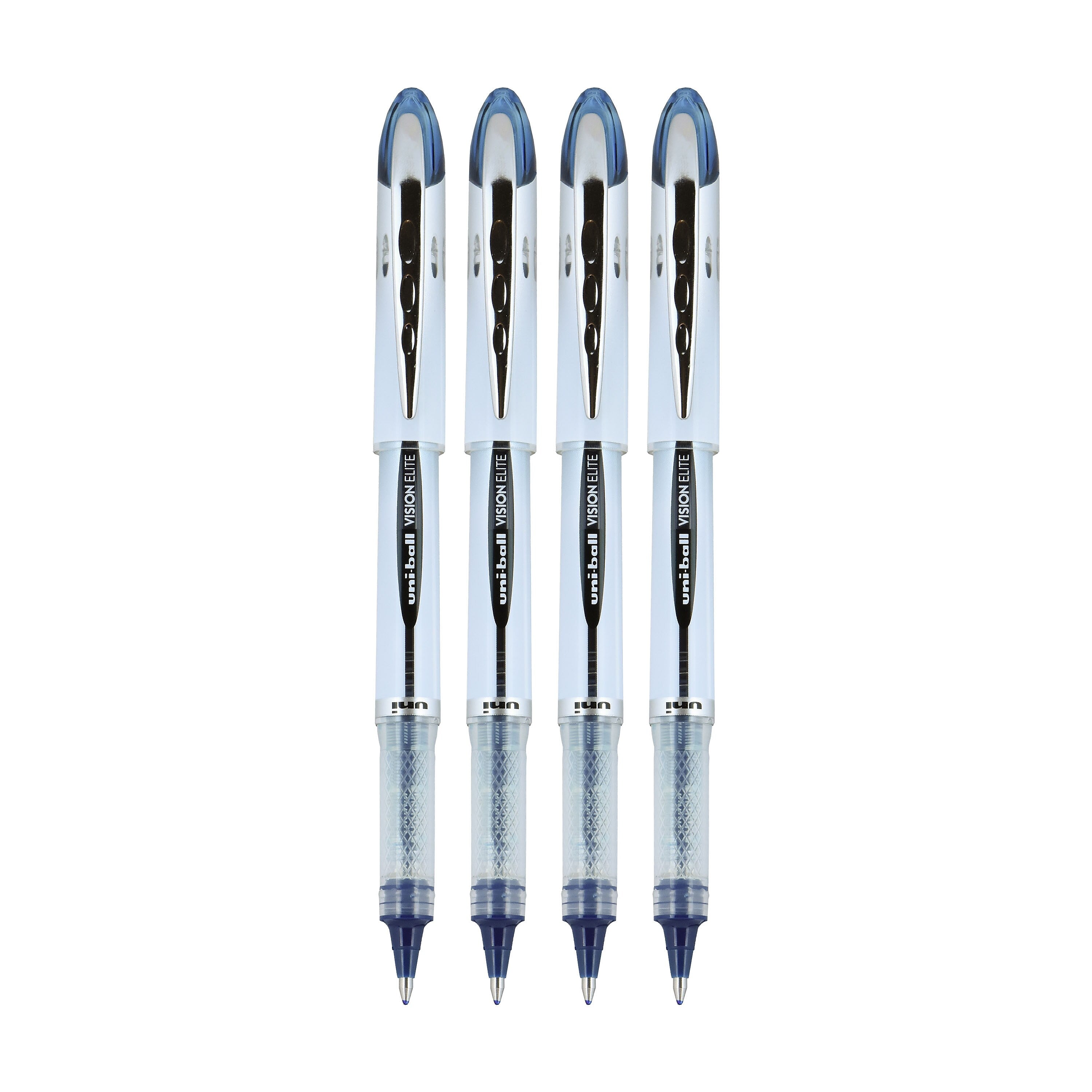 uni-ball Vision Elite Rollerball Pens, Bold Point, Blue/Black Ink, 4/Pack