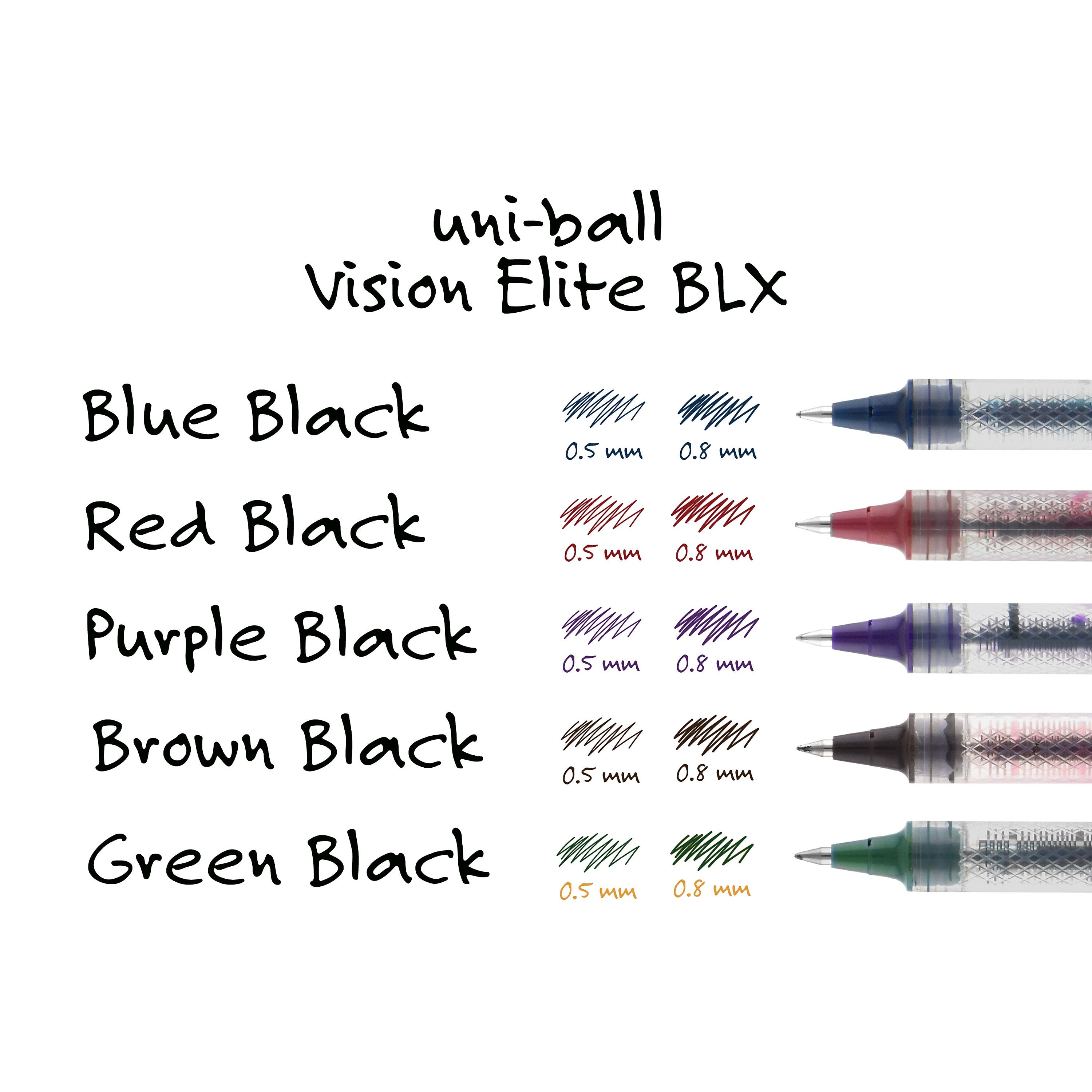 uni-ball Vision Elite Rollerball Pens, Bold Point, Blue/Black Ink, 4/Pack