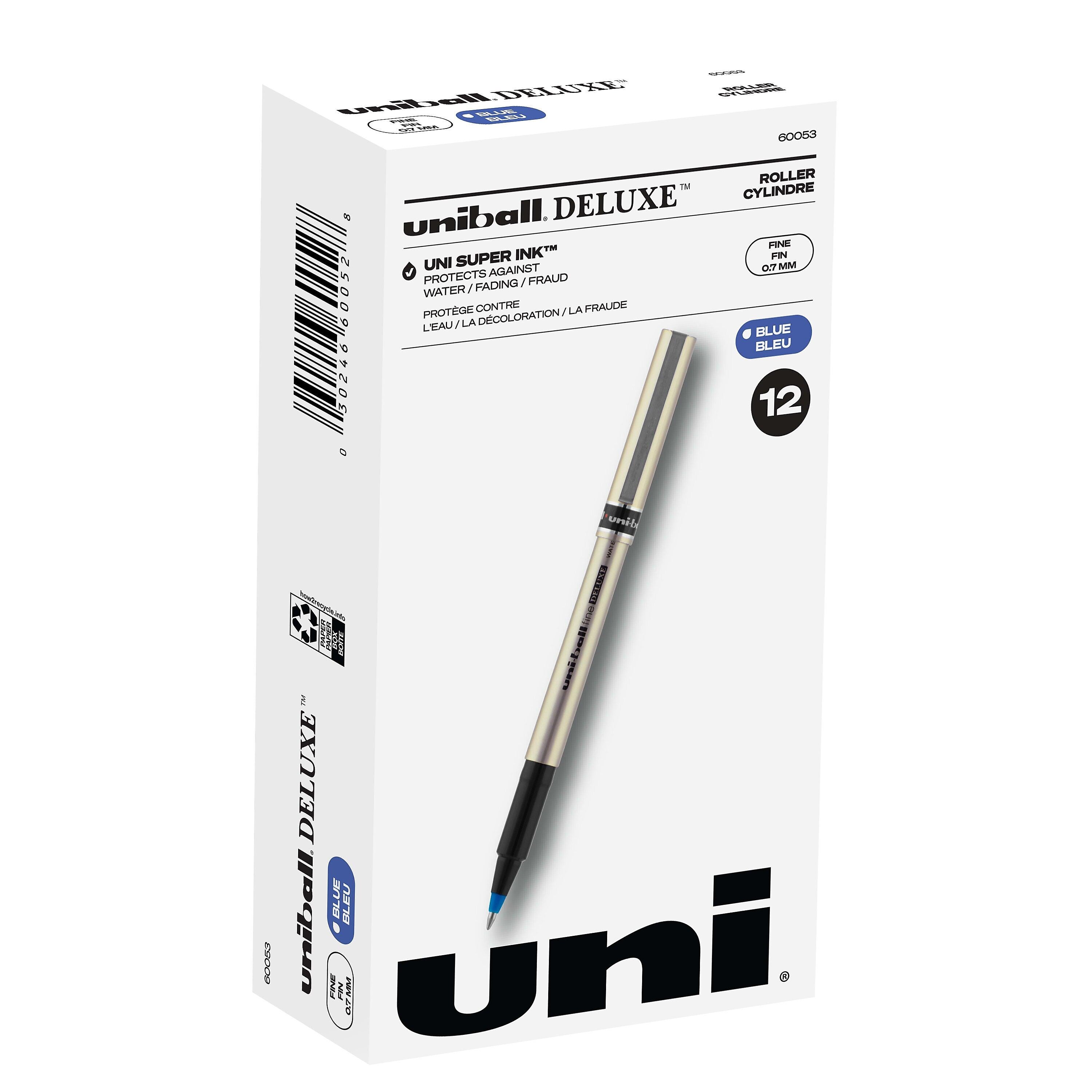 Uni Deluxe Rollerball Pen,Fine Point, Blue Ink, Dozen