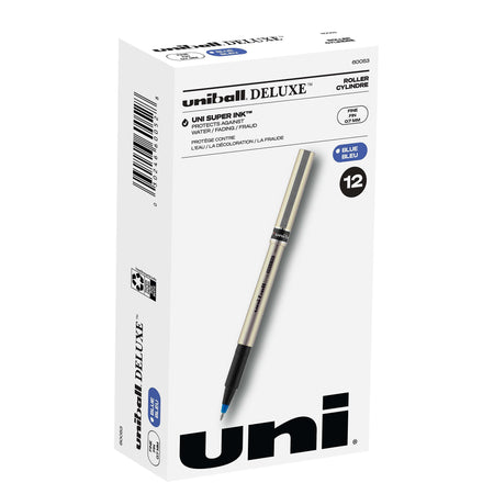 Uni Deluxe Rollerball Pen,Fine Point, Blue Ink, Dozen