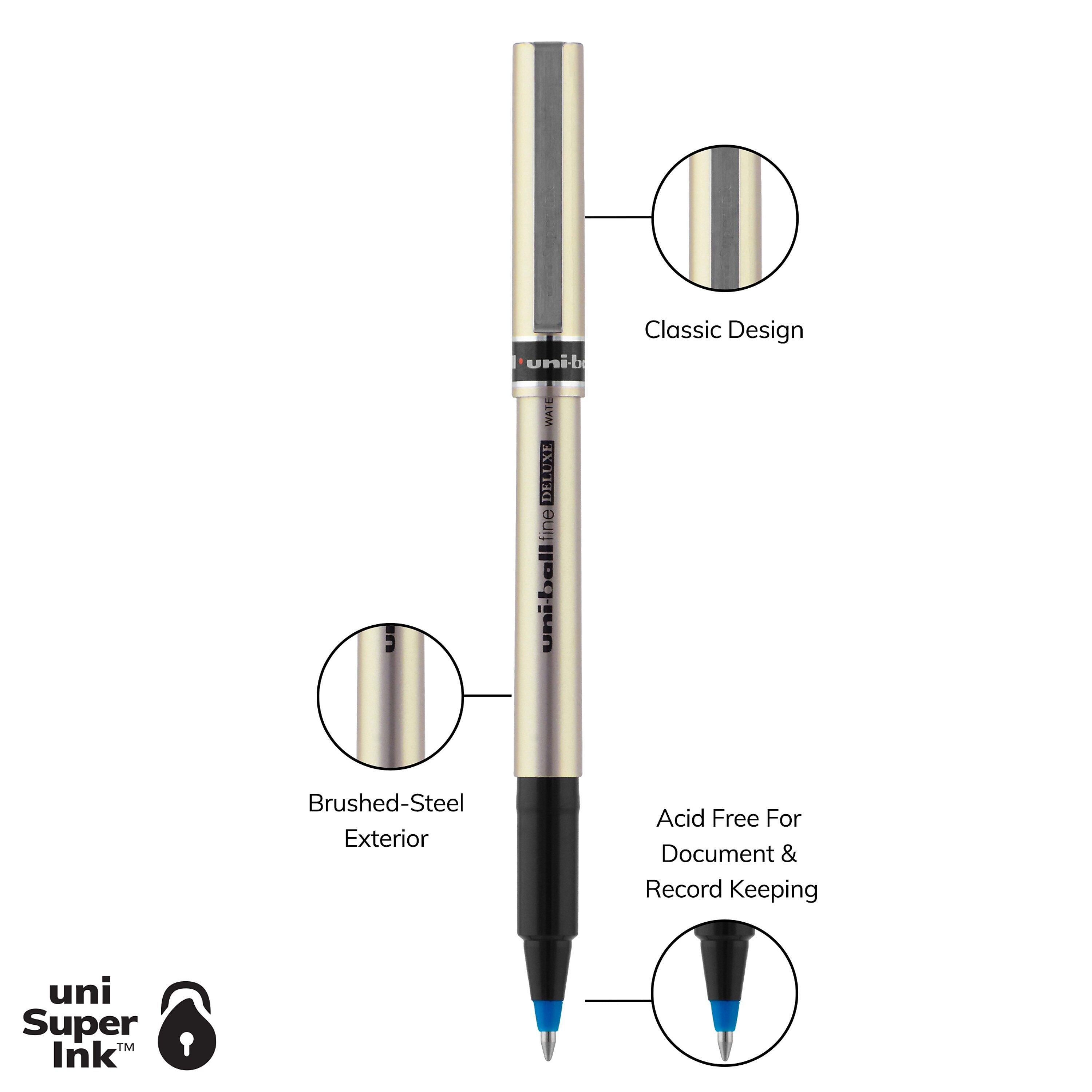 Uni Deluxe Rollerball Pen,Fine Point, Blue Ink, Dozen