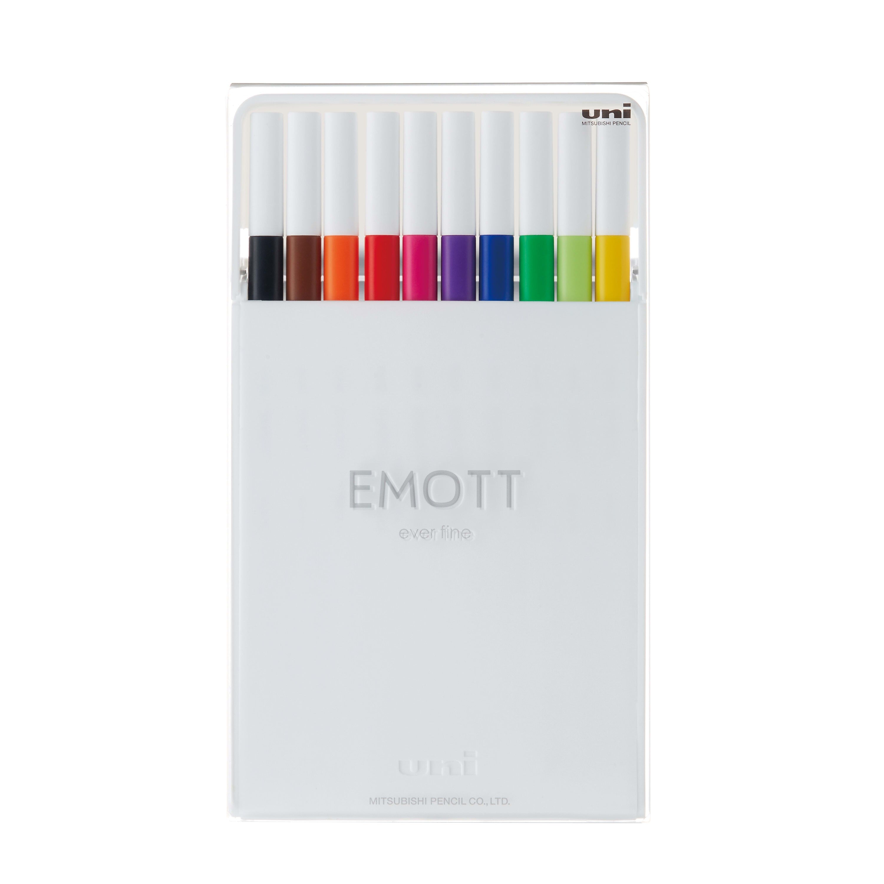 uni EMOTT Fine Line Marker Pens, Fine Point, 0.4mm, Assorted Inks, 10/Pack