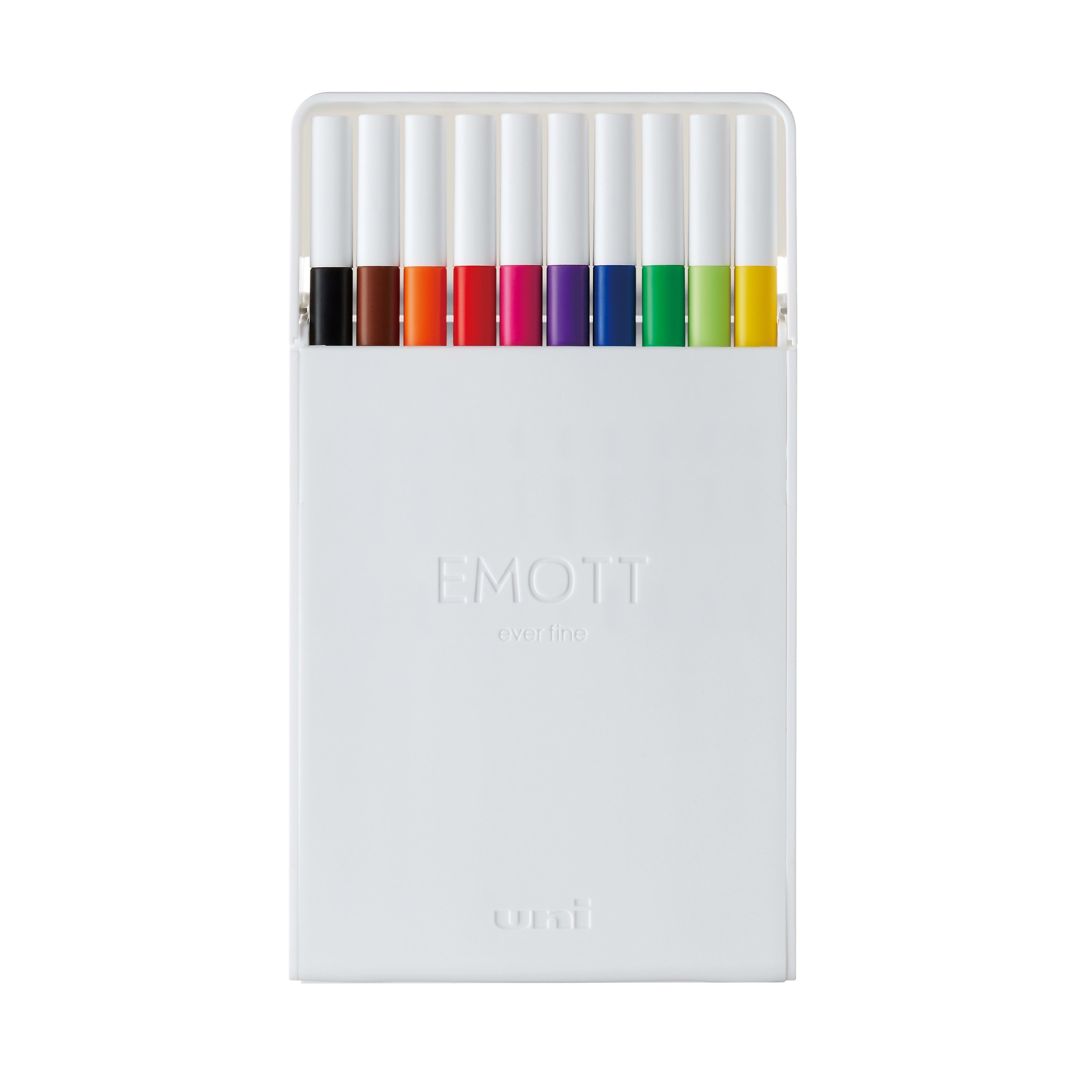 uni EMOTT Fine Line Marker Pens, Fine Point, 0.4mm, Assorted Inks, 10/Pack