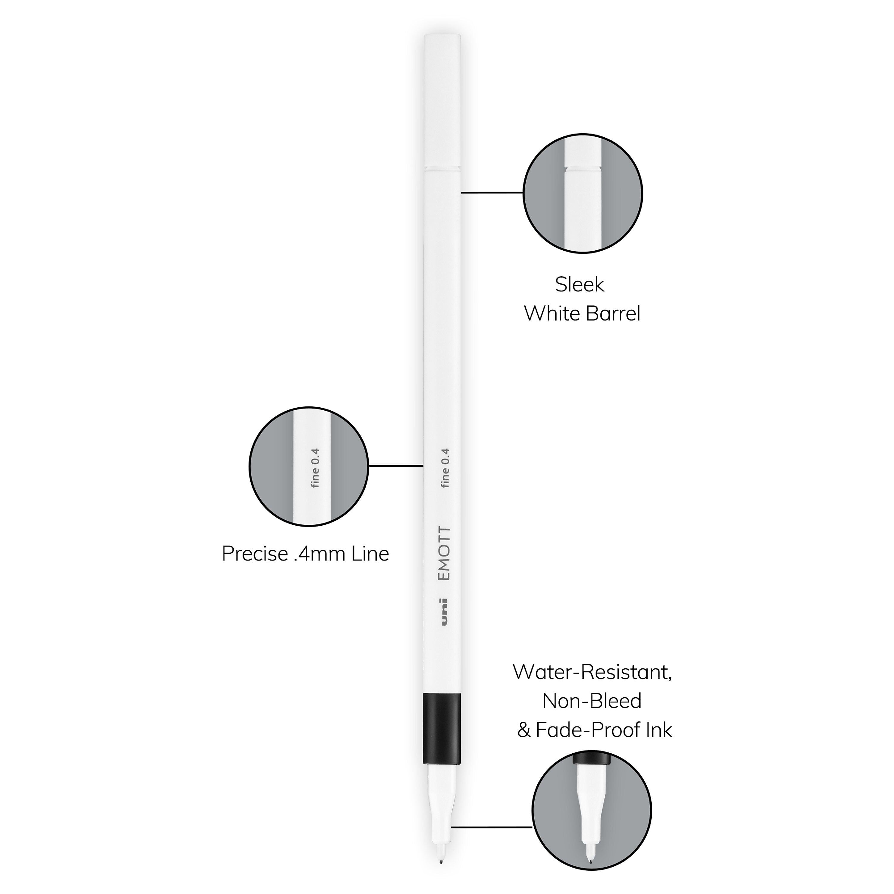 uni EMOTT Fine Line Marker Pens, Fine Point, 0.4mm, Assorted Inks, 10/Pack