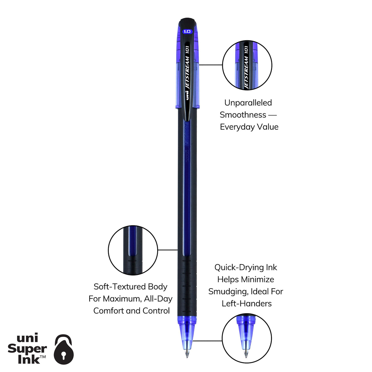 uni Jetstream 101 Ballpoint Pen, Medium Point, 1.0mm, Blue Ink, Dozen