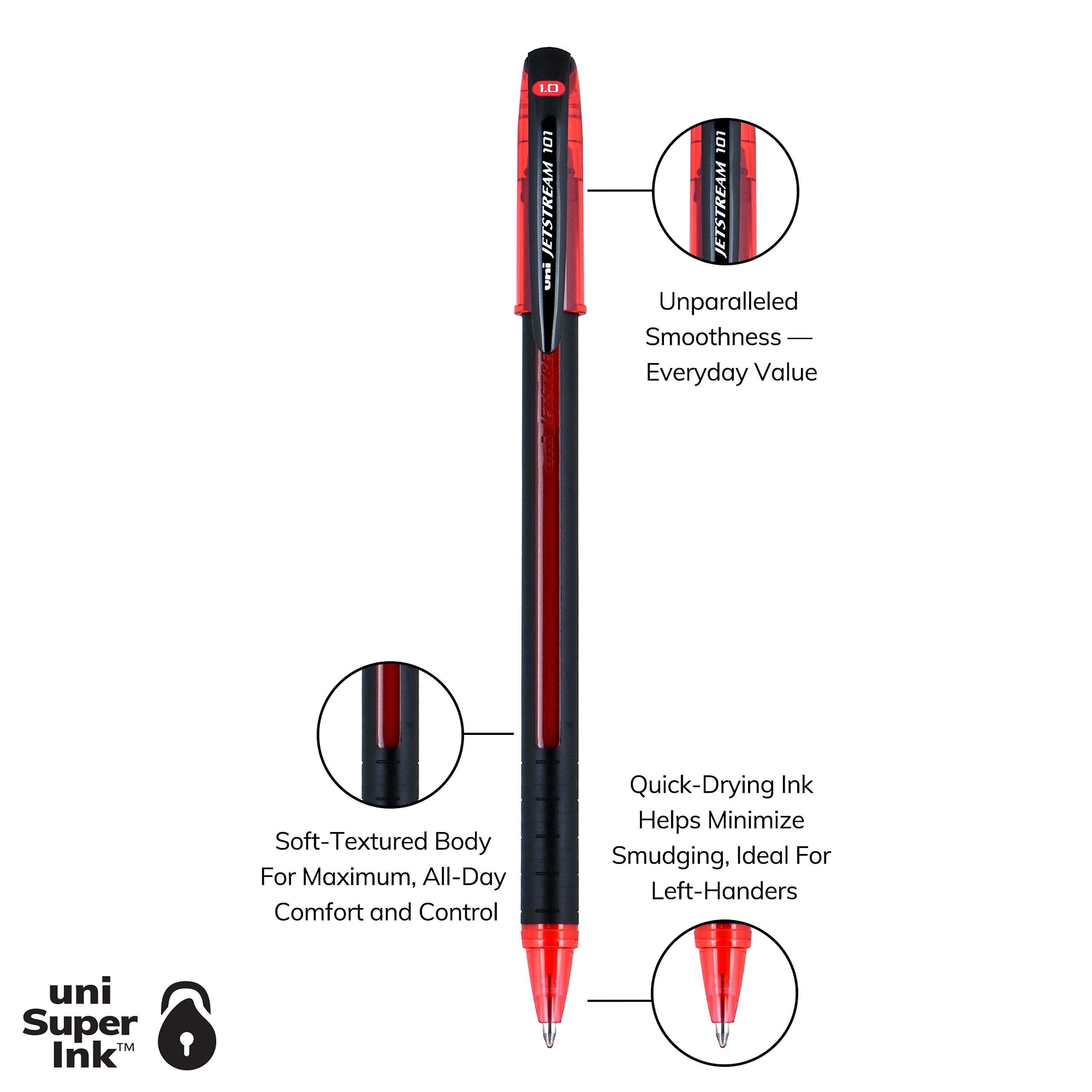 uni Jetstream 101 Ballpoint Pen, Medium Point, 1.0mm, Red Ink, Dozen