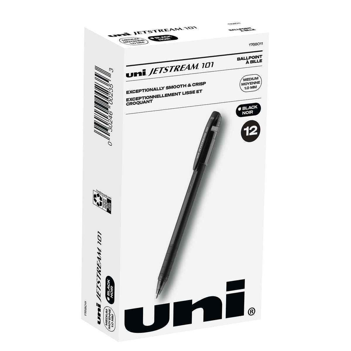 uni Jetstream 101 Ballpoint Pens, Medium Point, 1.0mm, Black Ink, Dozen