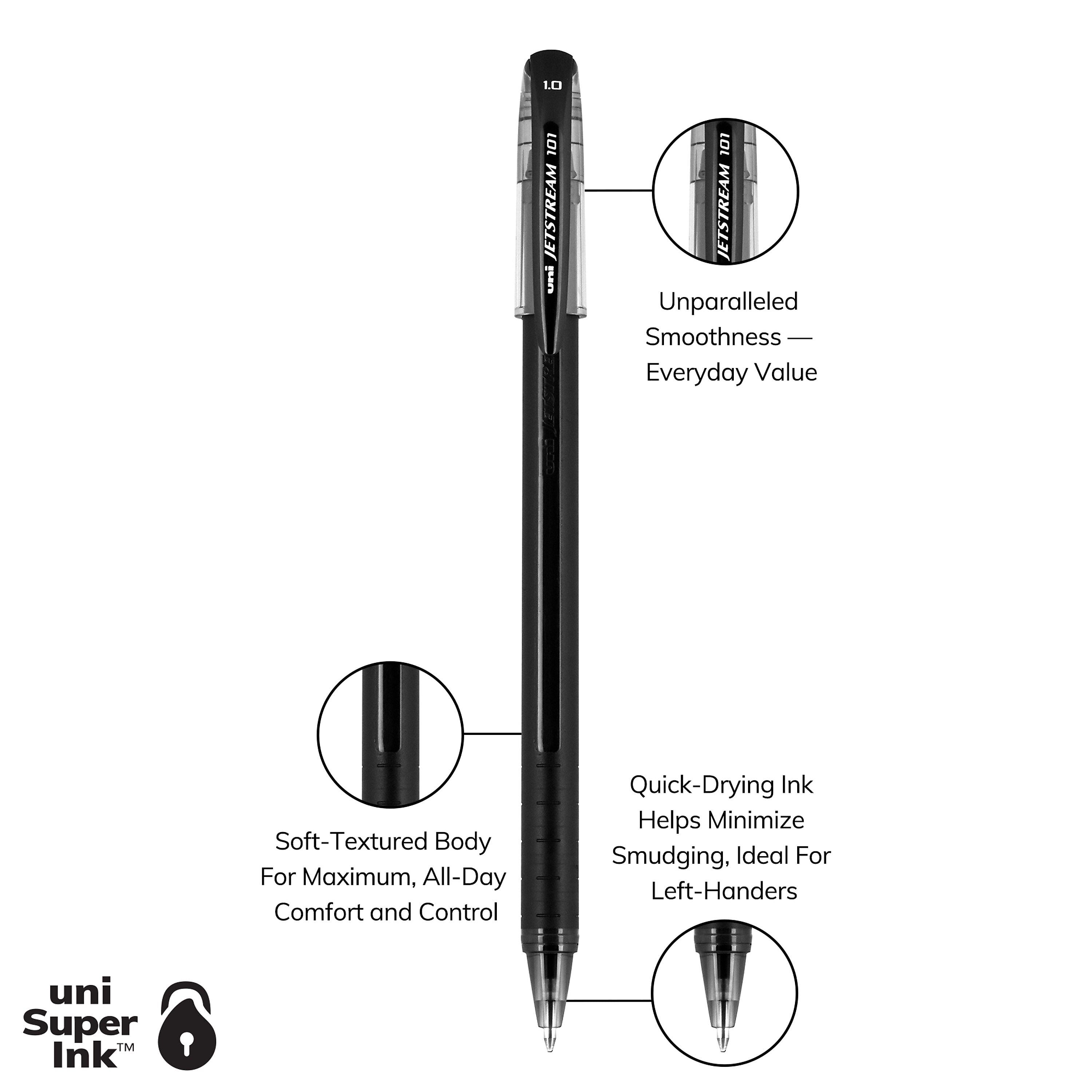 uni Jetstream 101 Ballpoint Pens, Medium Point, 1.0mm, Black Ink, Dozen