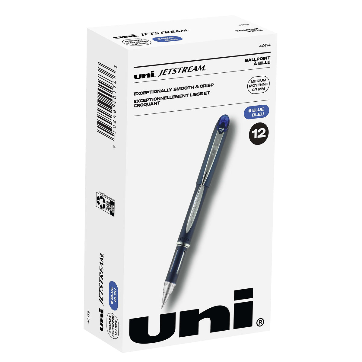 uni Jetstream Ballpoint Pen, Fine Point, 0.7mm, Blue Ink, Dozen