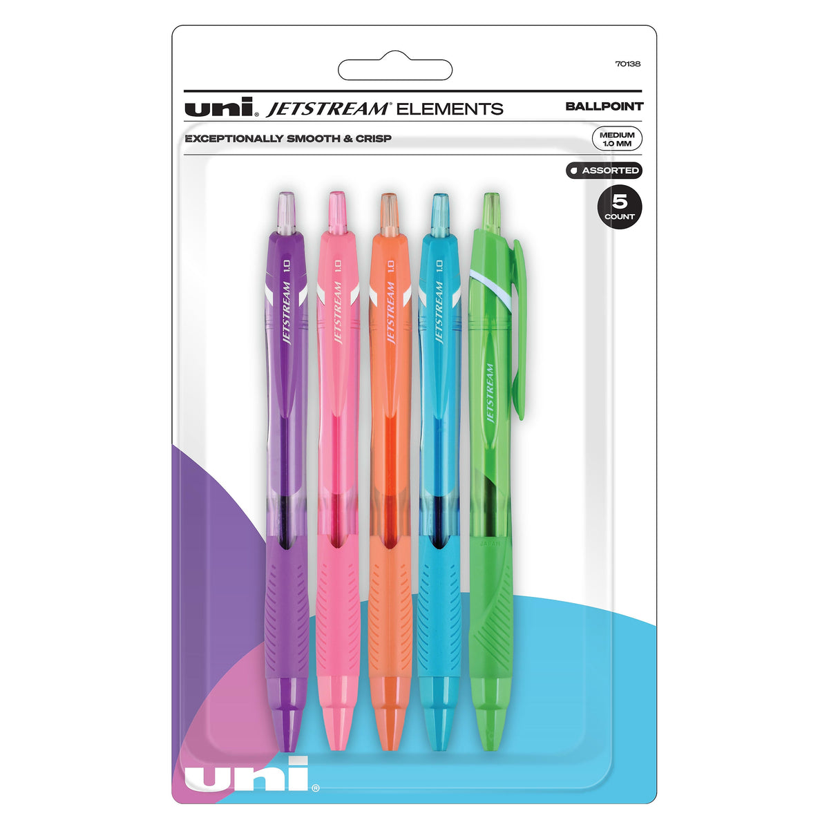 uni Jetstream Elements Ballpoint Pens, Medium Point, 1.0mm, Assorted Ink, 5/Pack