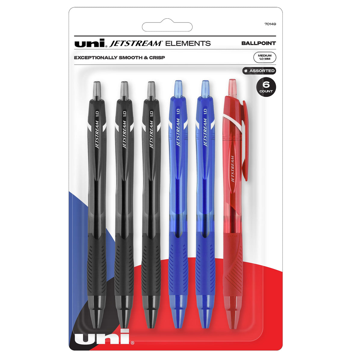 uni Jetstream Elements Ballpoint Pens, Medium Point, 1.0mm, Assorted Ink, 6/Pack