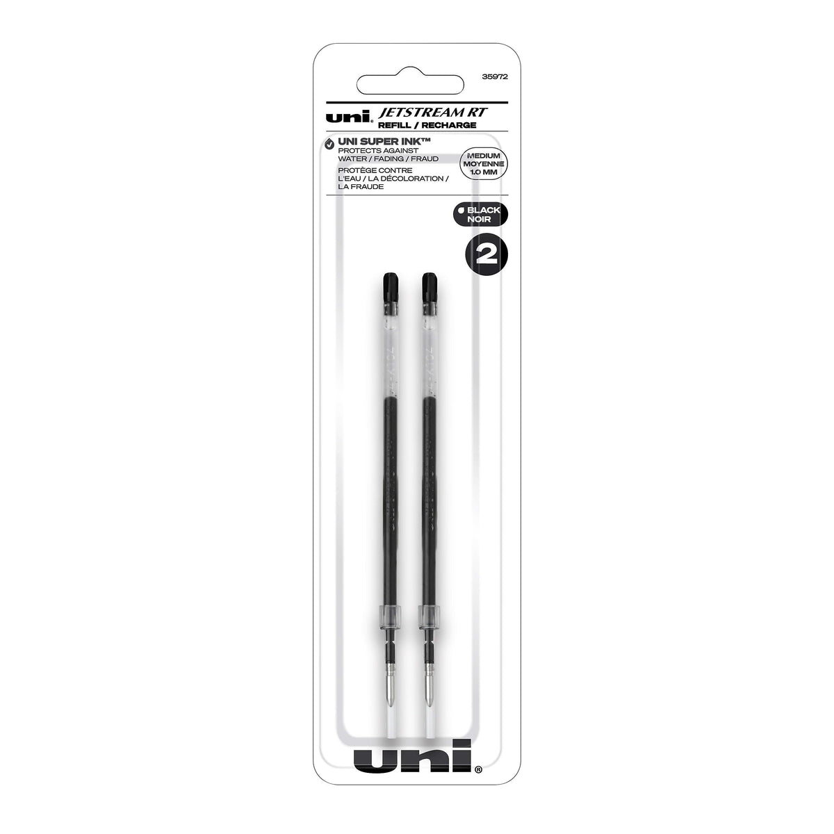 uni Jetstream RT Ballpoint Pen Refills, Medium Point, 1.0mm, Black Ink, 2/Pack