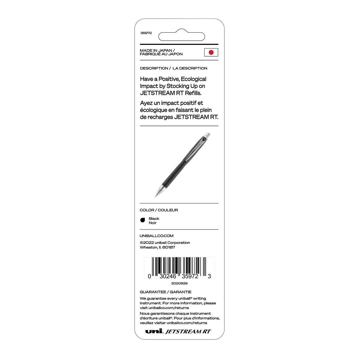 uni Jetstream RT Ballpoint Pen Refills, Medium Point, 1.0mm, Black Ink, 2/Pack