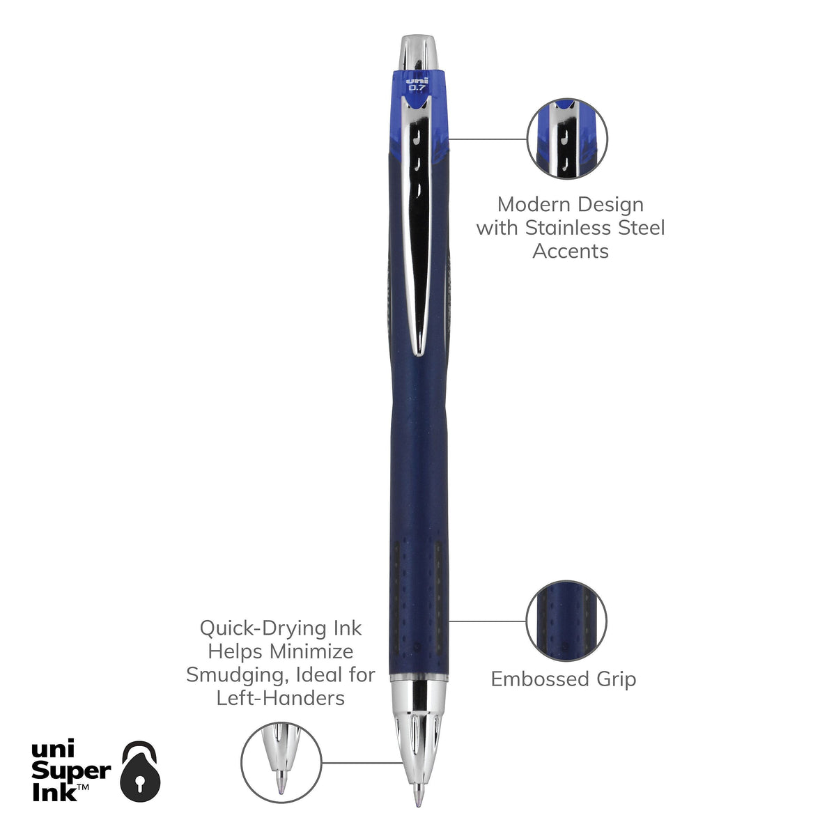 uni Jetstream RT Ballpoint Pens, Fine Point, 0.7mm, Blue Ink, Dozen