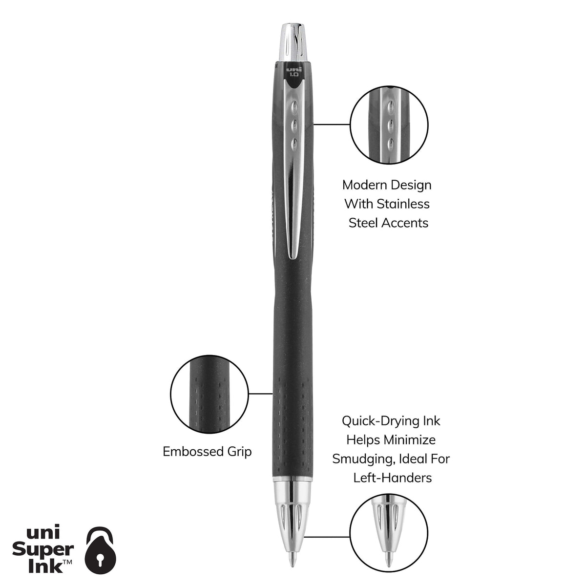 uni Jetstream RT Retractable Ballpoint Pen, Medium Point, 1.0mm, Black Ink, Dozen