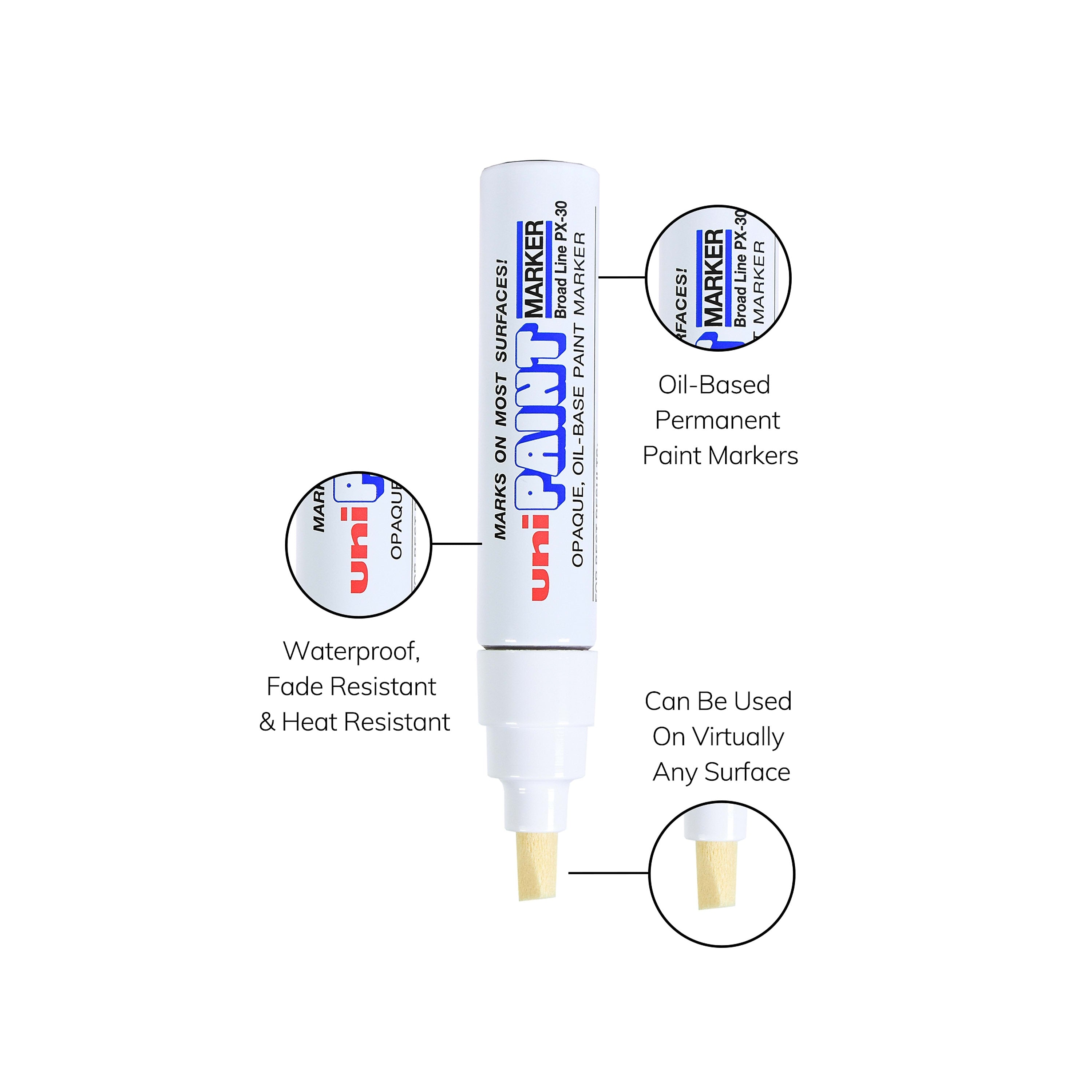uni PAINT PX-30 Oil-Based Paint Marker, Broad Line, White