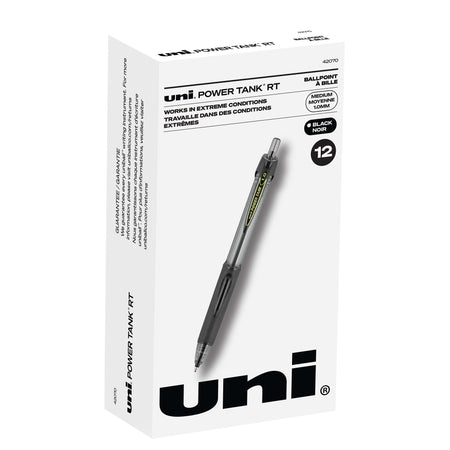 uni Power Tank RT Ballpoint Pens, Medium Point, 1.0mm, Black Ink, 12/Pack