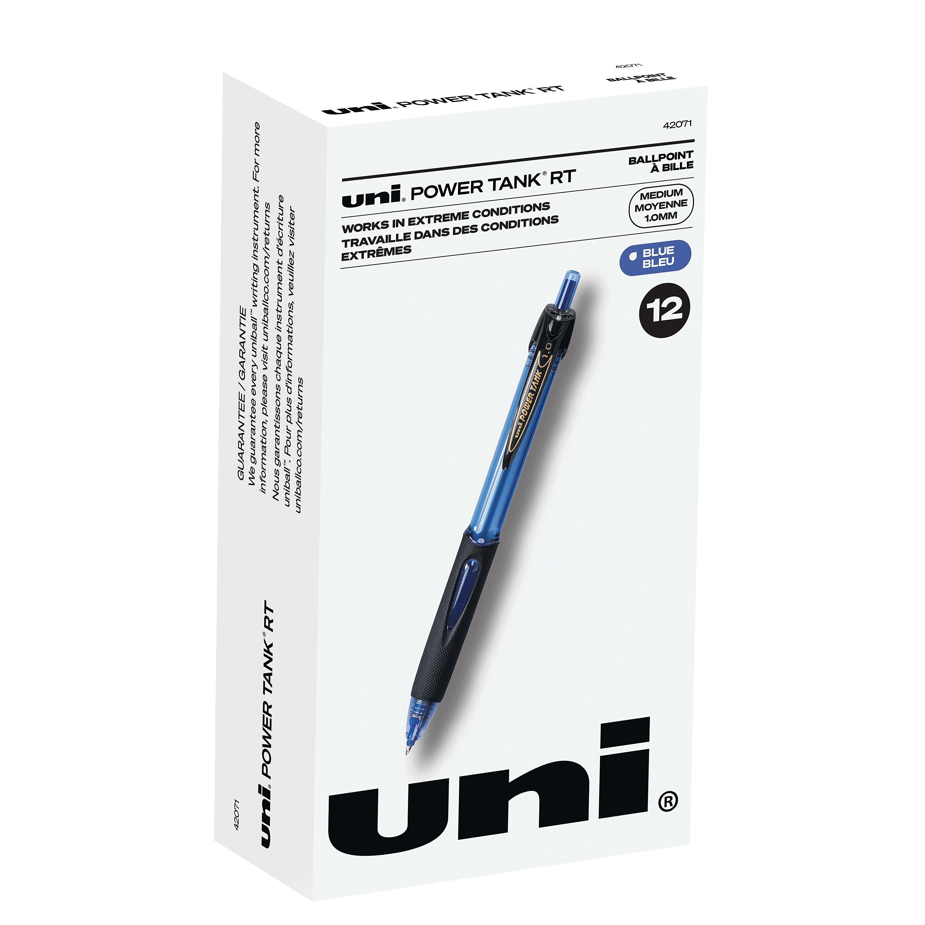 uni Power Tank RT Ballpoint Pens, Medium Point, 1.0mm, Blue Ink, 12/Pack