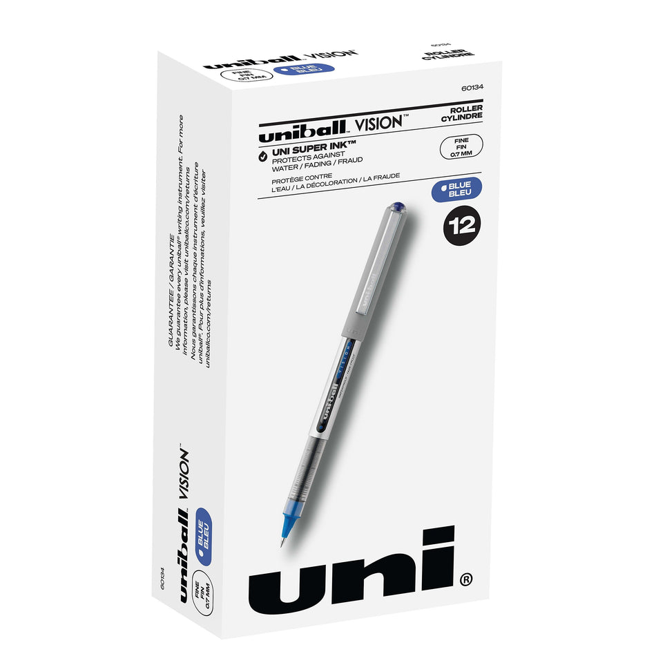 Uni Vision Rollerball Pen,Fine Point, Blue Ink, Dozen