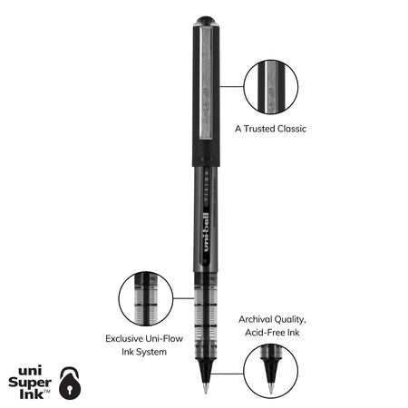 Uni Vision Rollerball Pen,Micro Point, Black Ink, Dozen