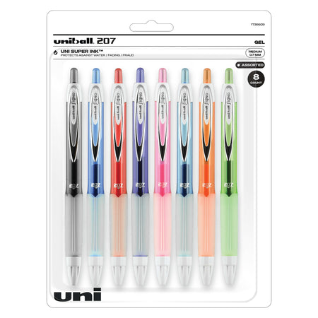 uniball 207 Fashion Retractable Gel Pens, Medium Point, 0.7mm, Assorted Ink, 8/Pack