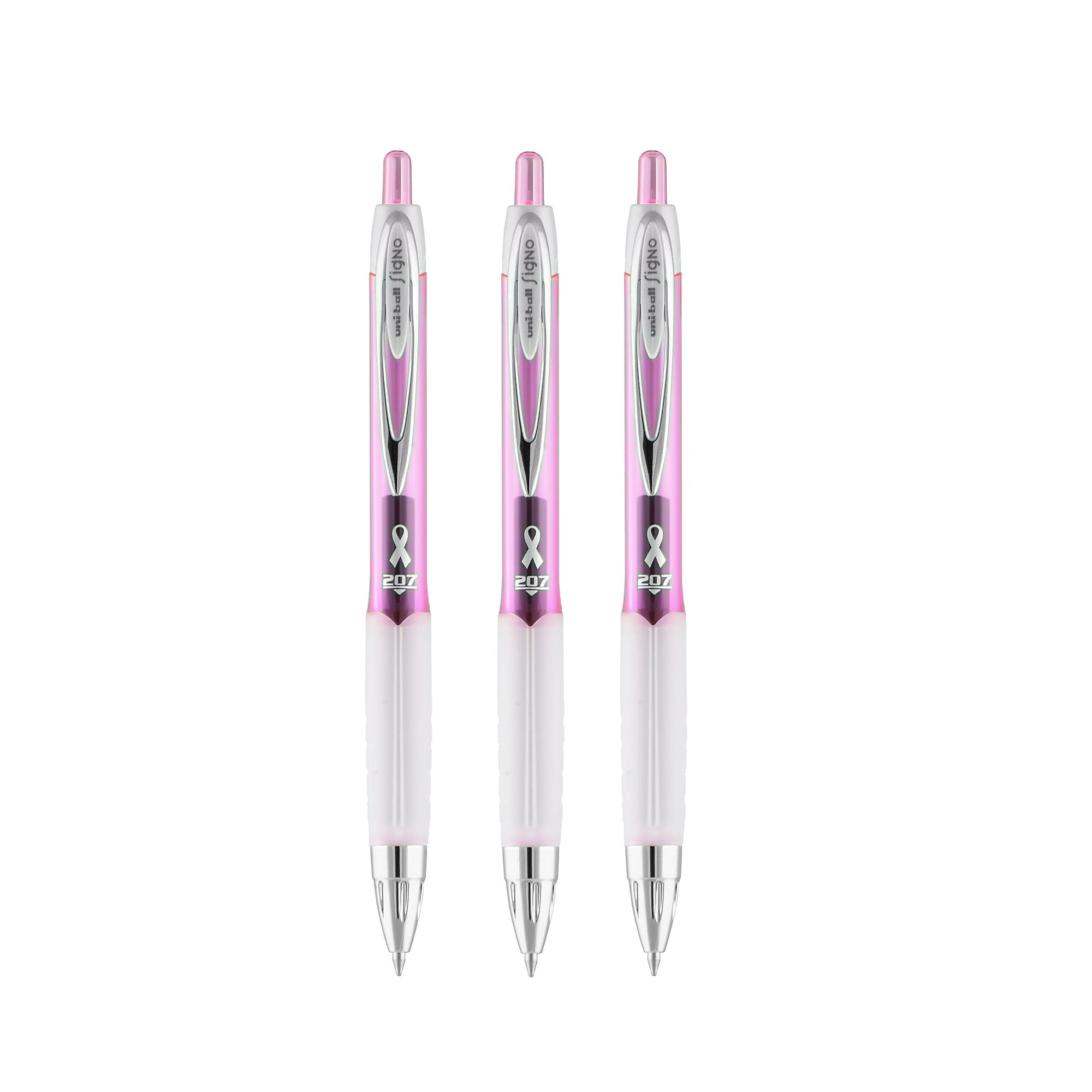 uniball 207 Pink Ribbon Retractable Gel Pens, Medium Point, 0.7mm, Black, 2/Pack
