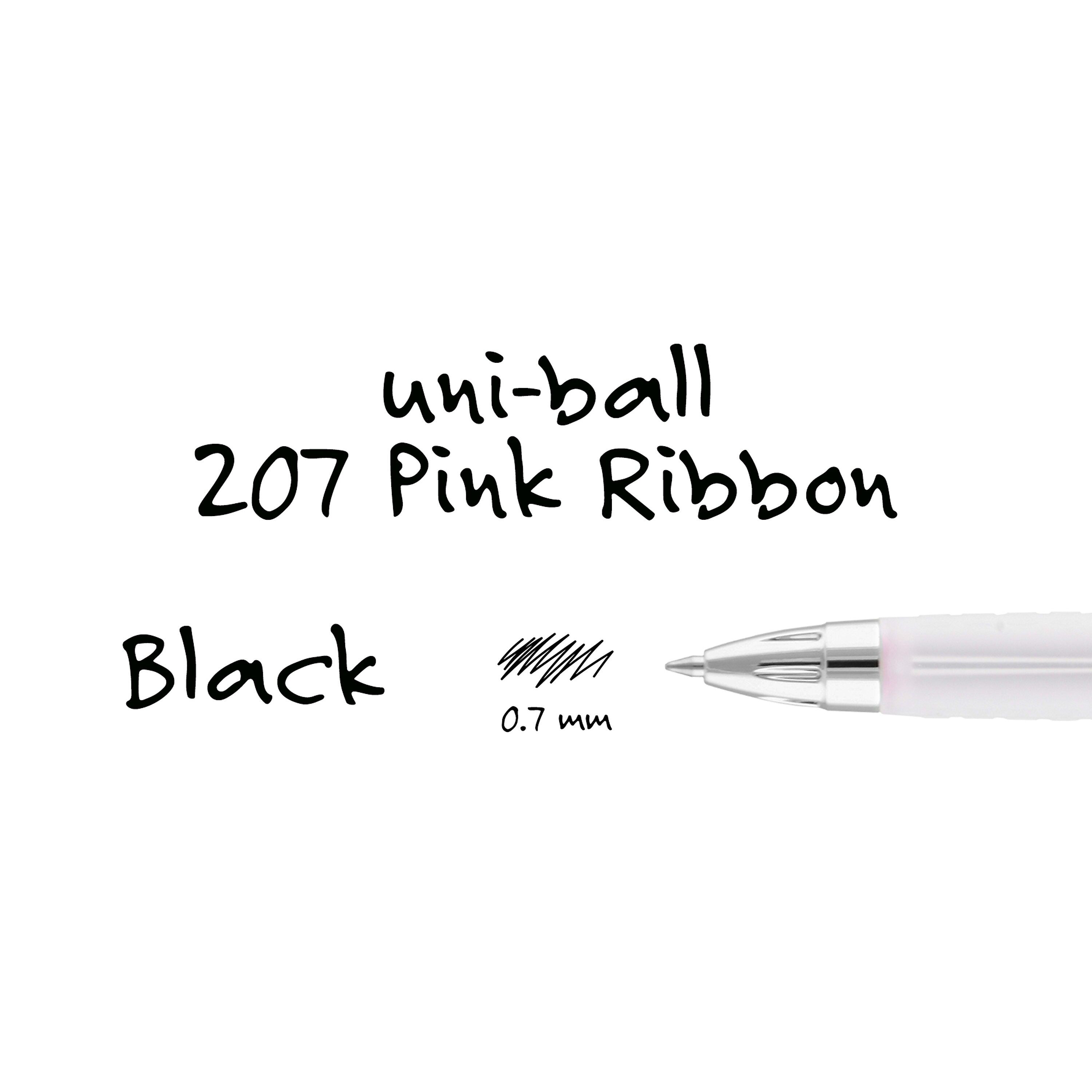 uniball 207 Pink Ribbon Retractable Gel Pens, Medium Point, 0.7mm, Black, 2/Pack