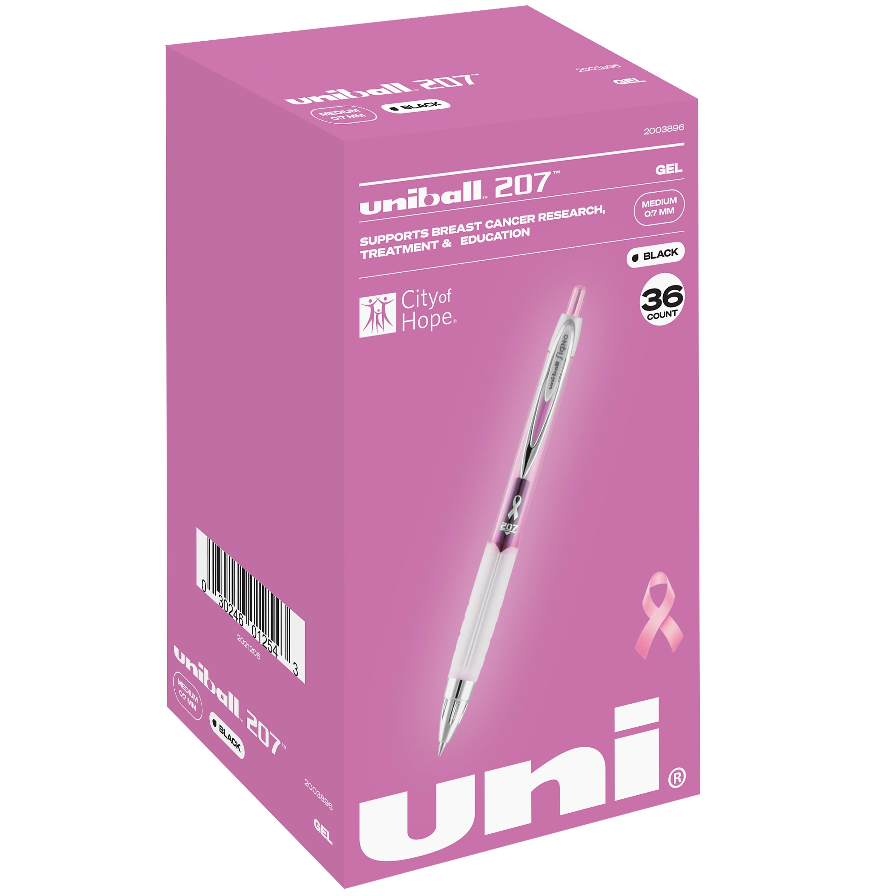 uniball 207 Pink Ribbon Retractable Gel Pens, Medium Point, 0.7mm, Black Ink, 36/Pack