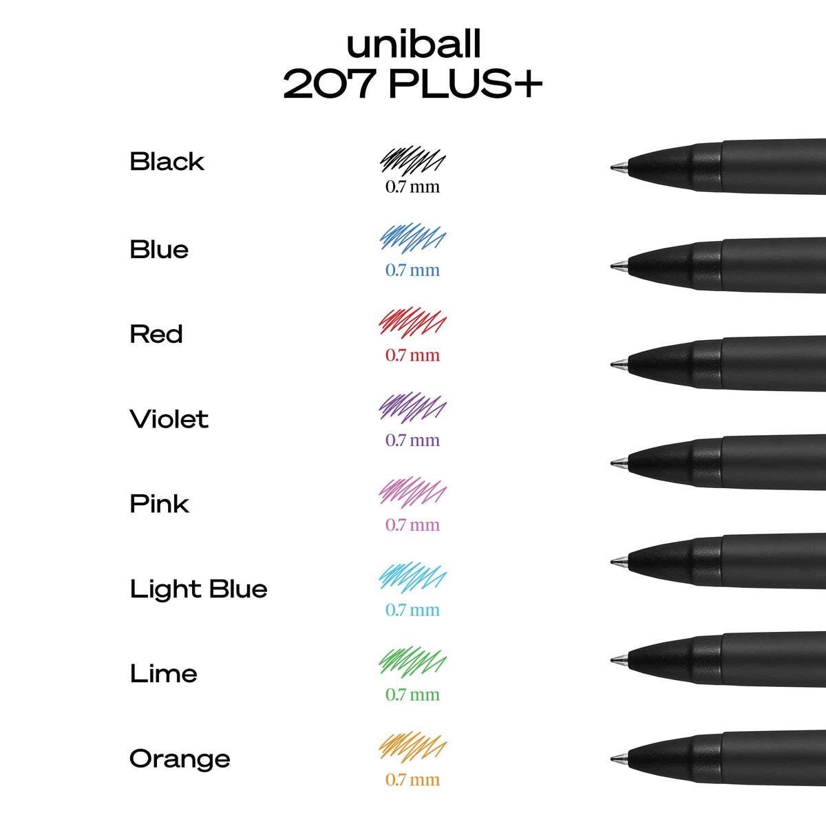 uniball 207 Plus+ Retractable Gel Pens, Medium Point, 0.7mm, Black Ink, Dozen