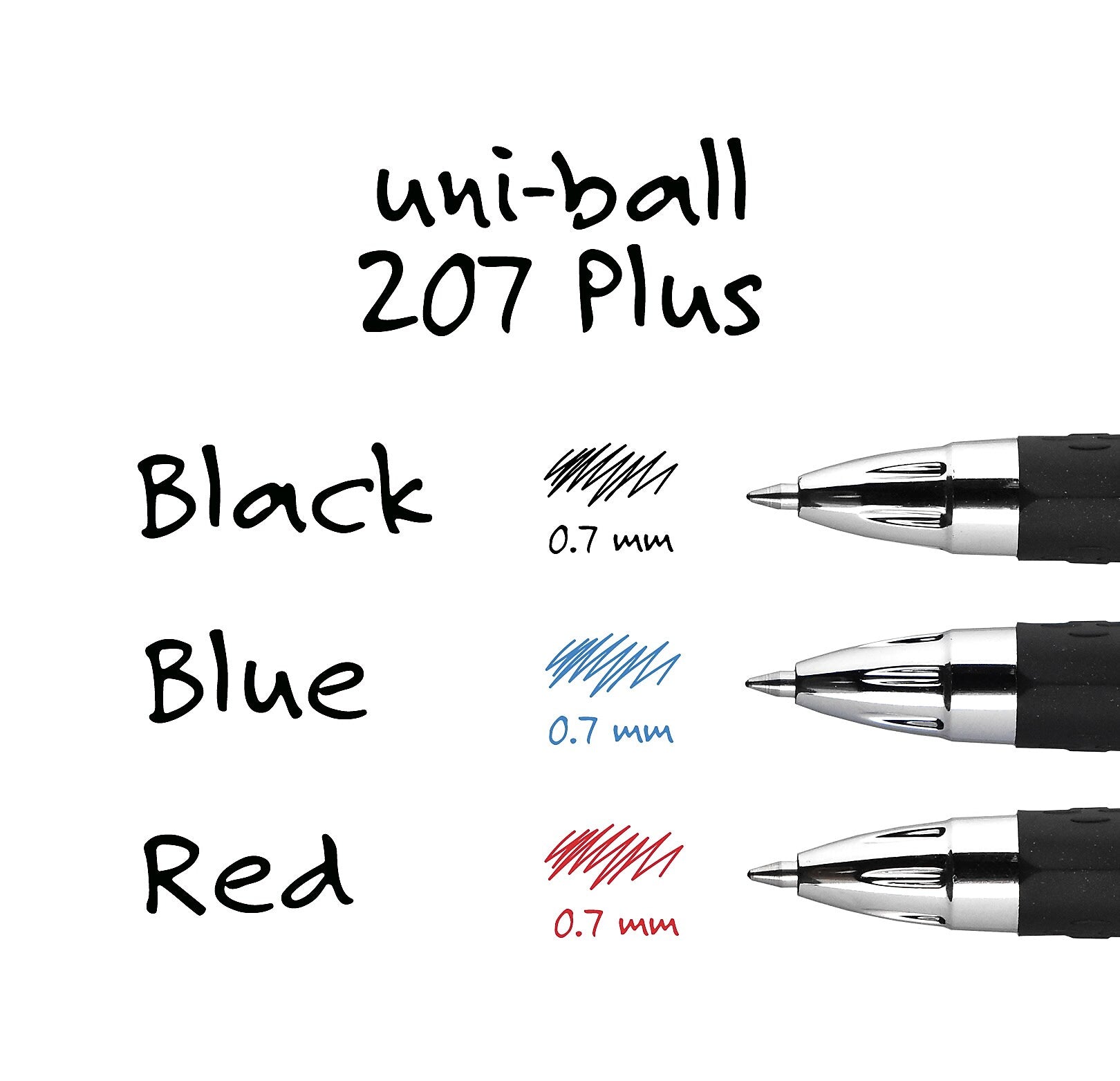 uniball 207 Plus+ Retractable Gel Pens, Medium Point, 0.7mm, Black Ink, Dozen