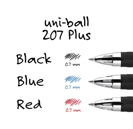 uniball 207 Plus+ Retractable Gel Pens, Medium Point, 0.7mm, Black Ink, Dozen