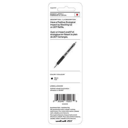 uniball 207 Retractable Gel Pen Refills, Medium Point, 0.7mm, Black Ink, 2/Pack