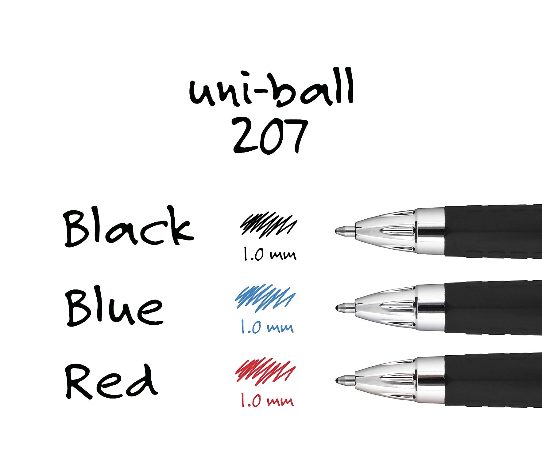 uniball 207 Retractable Gel Pens, Bold Point, 1.0mm, Black Ink, 12/Pack
