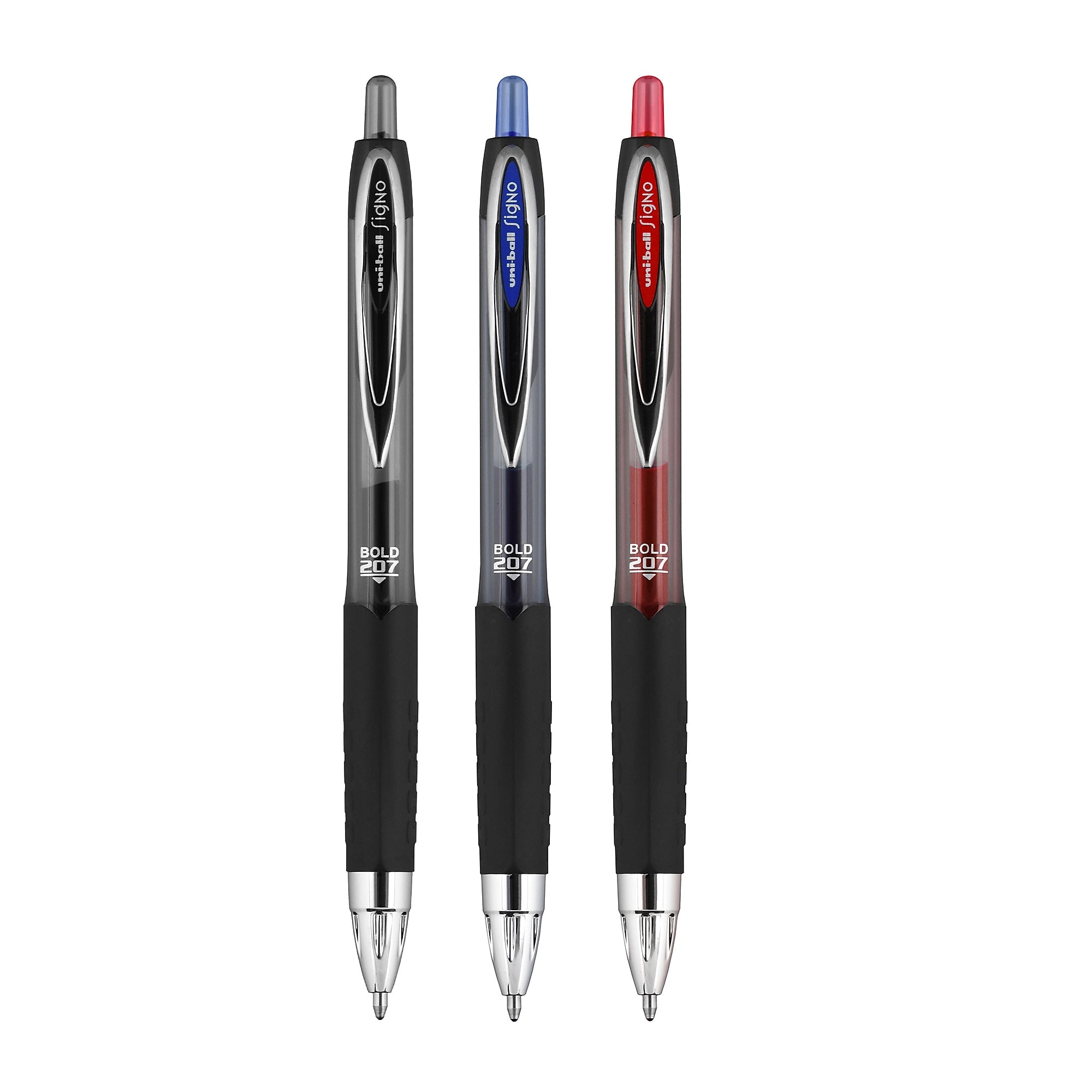 uniball 207 Retractable Gel Pens, Bold Point, 1.0mm, Black Ink, 12/Pack