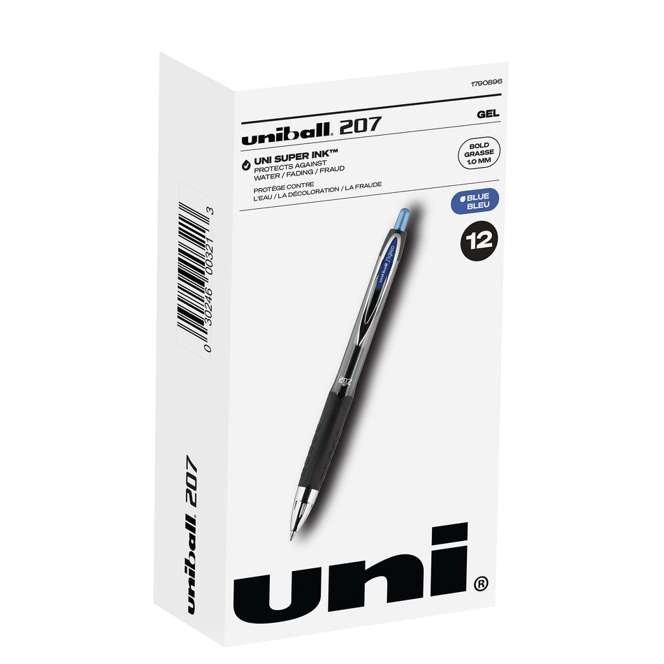 uniball 207 Retractable Gel Pens, Bold Point, 1.0mm, Blue Ink, Dozen