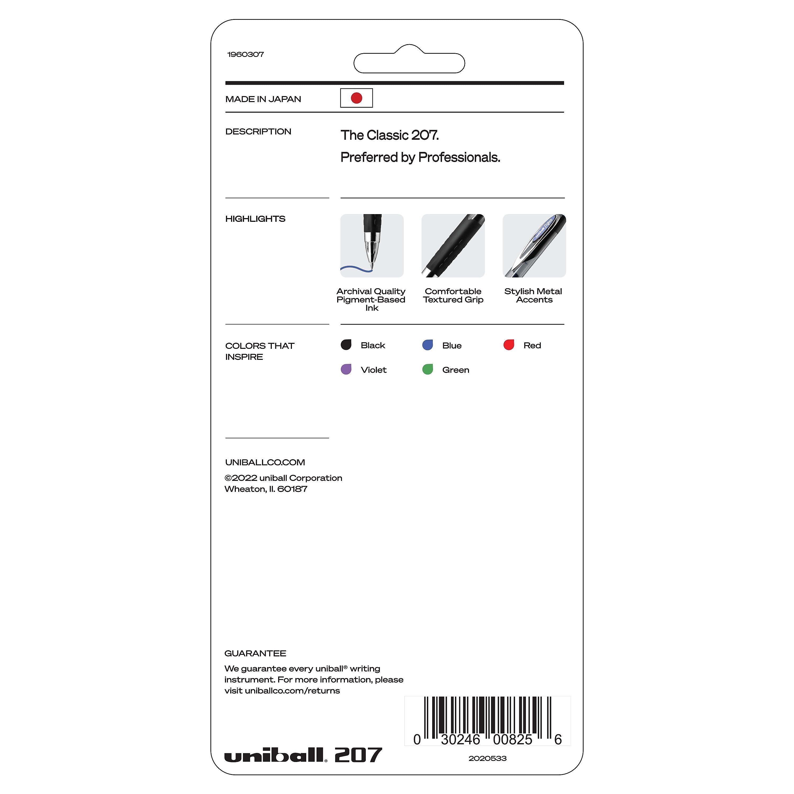 uniball 207 Retractable Gel Pens, Medium Point, 0.7mm, Assorted Ink, 5/Pack