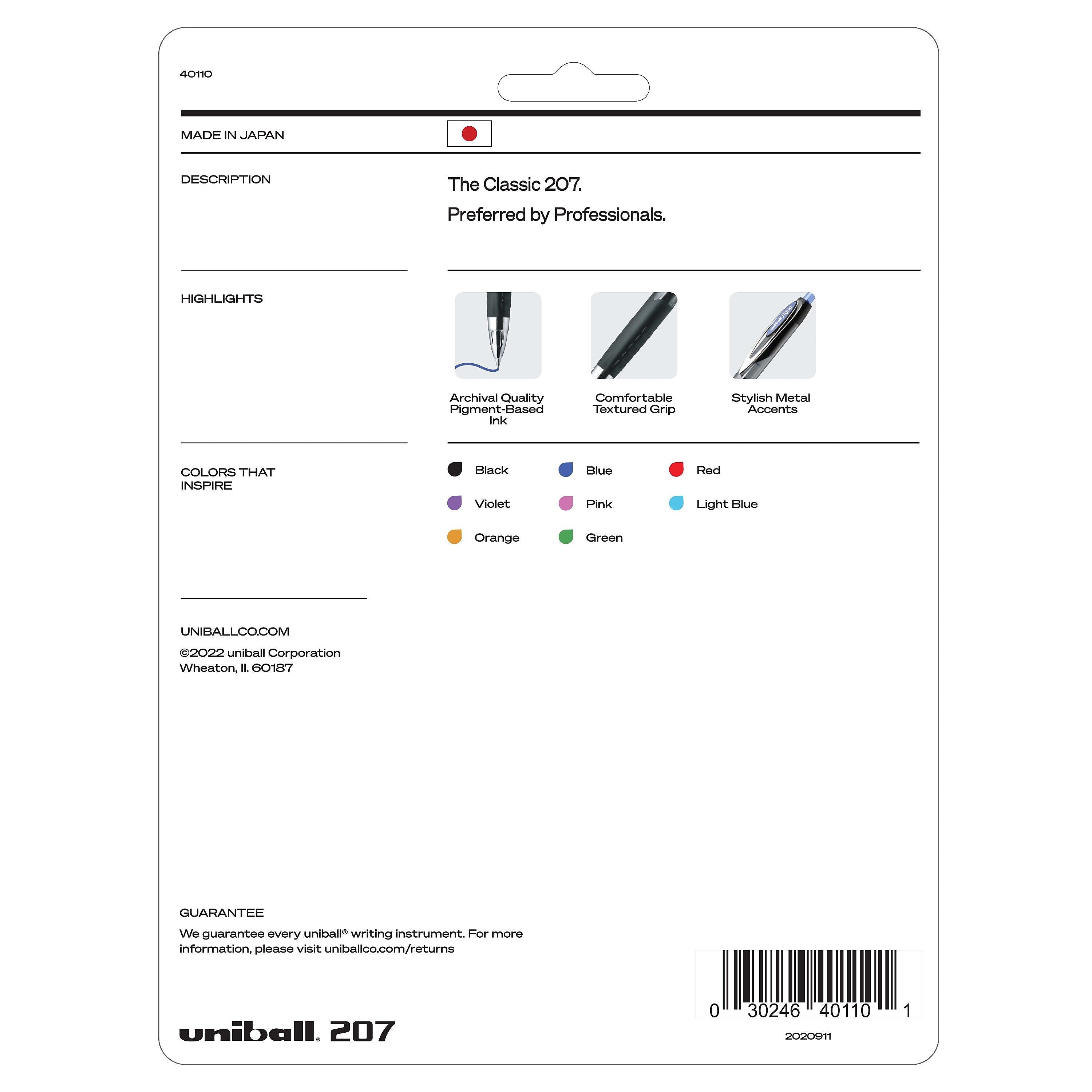 uniball 207 Retractable Gel Pens, Medium Point, 0.7mm, Assorted Ink, 8 Pack