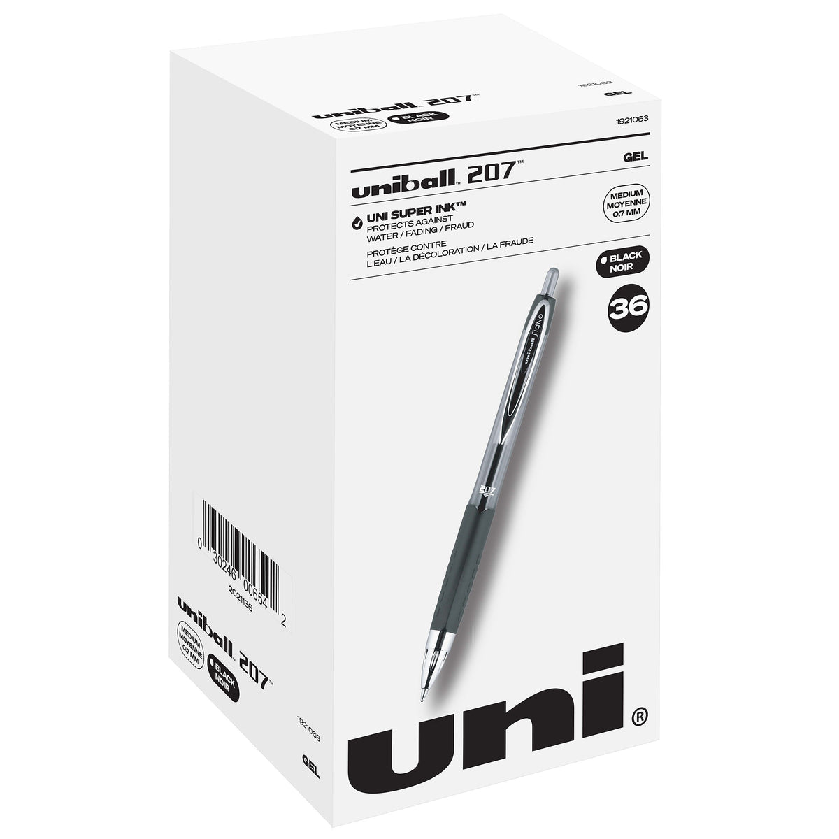 uniball 207 Retractable Gel Pens, Medium Point, 0.7mm, Black Ink, 36/Box