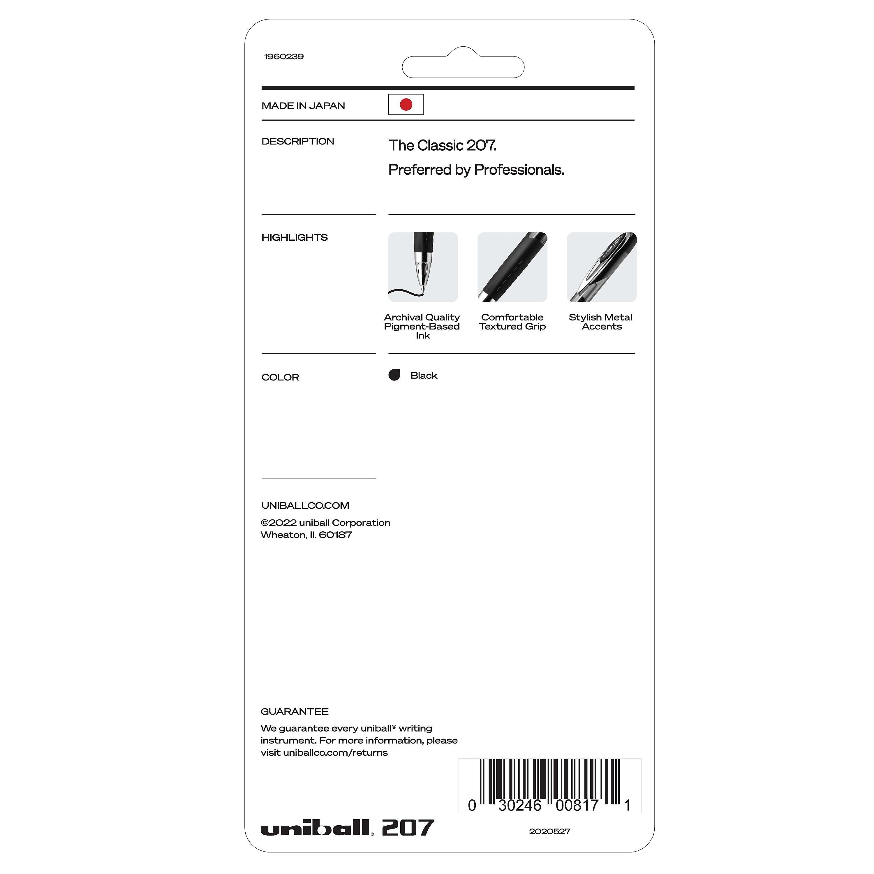 uniball 207 Retractable Gel Pens, Medium Point, 0.7mm, Black Ink, 5/Pack