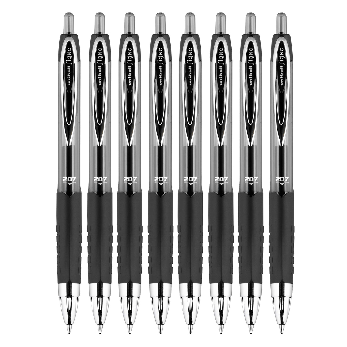 uniball 207 Retractable Gel Pens, Medium Point, 0.7mm, Black Ink, 8/Pack