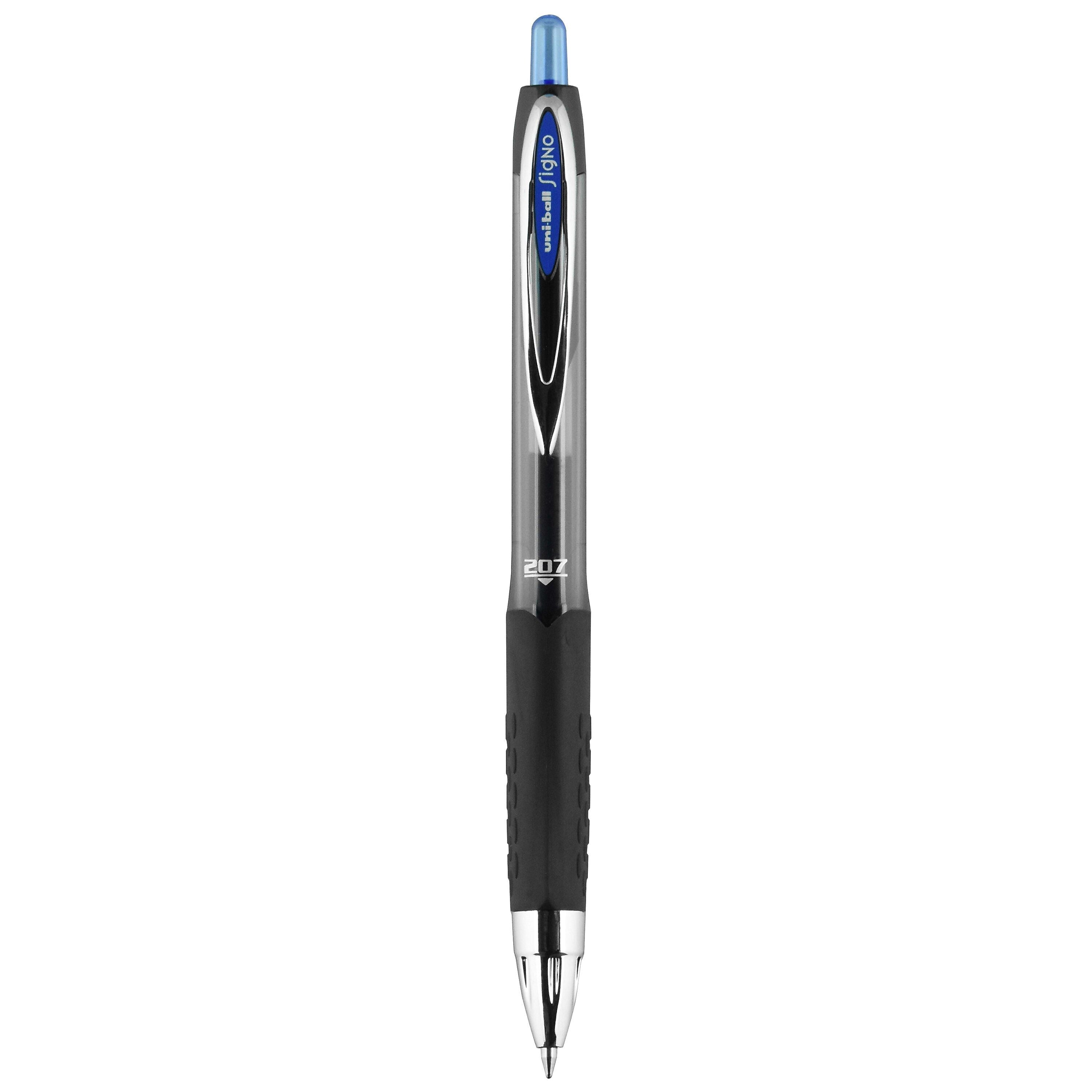 uniball 207 Retractable Gel Pens, Medium Point, 0.7mm, Blue Ink, 12/Pack