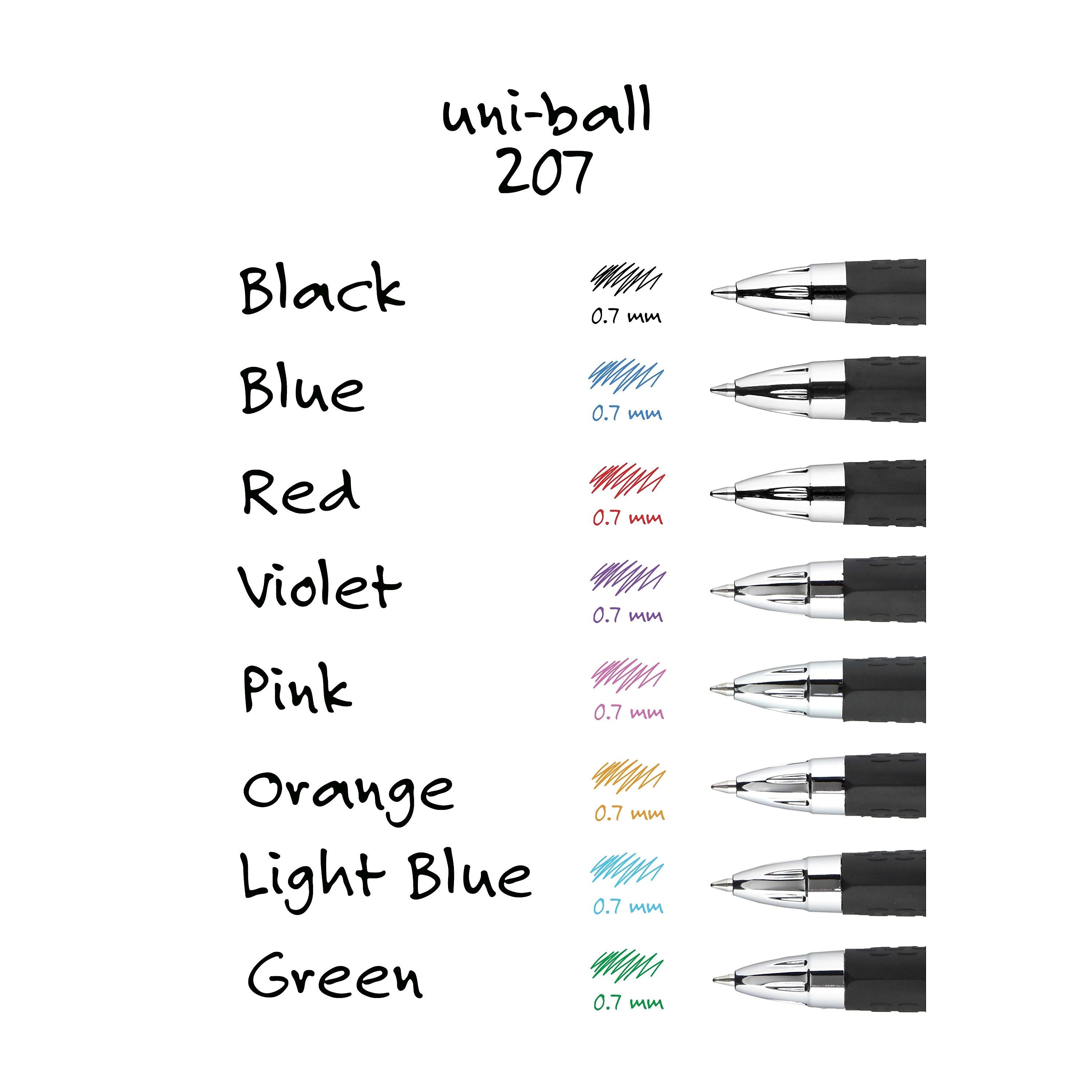 uniball 207 Retractable Gel Pens, Medium Point, 0.7mm, Blue Ink, 12/Pack